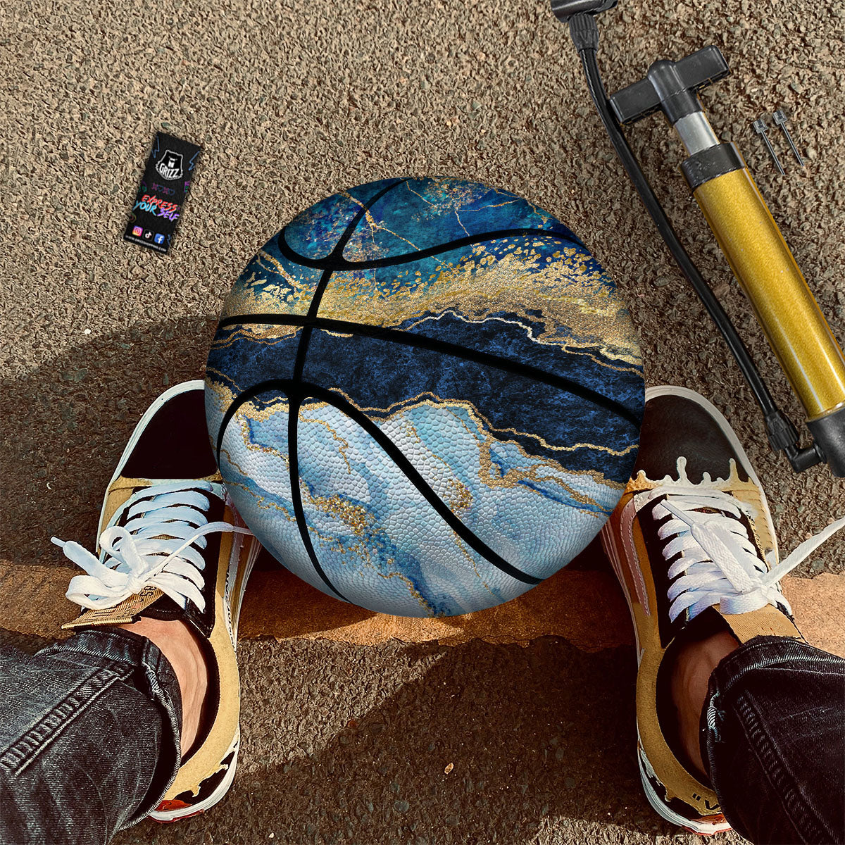 Blue And Gold Marble Print Basketball