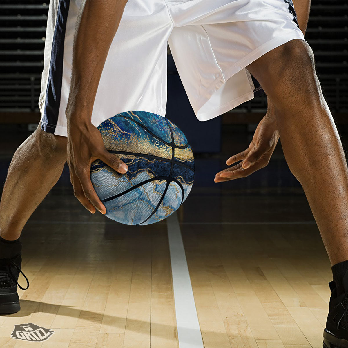 Blue And Gold Marble Print Basketball