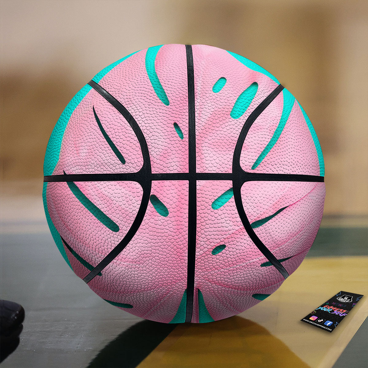 Blue And Pink Tropical Palm Leaf Print Basketball
