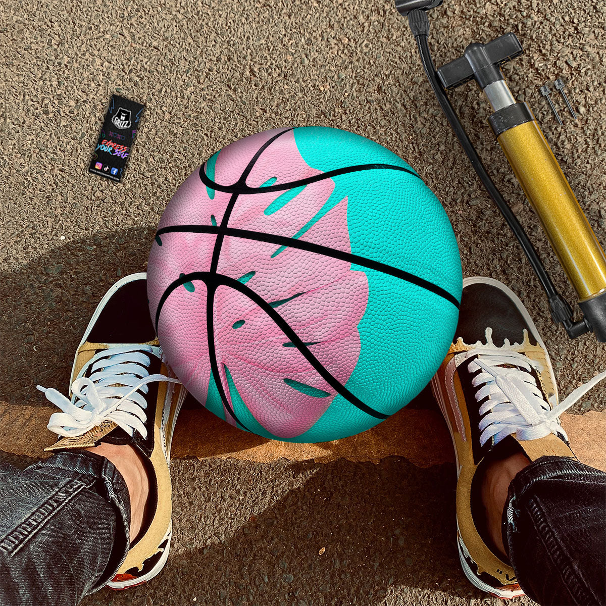 Blue And Pink Tropical Palm Leaf Print Basketball