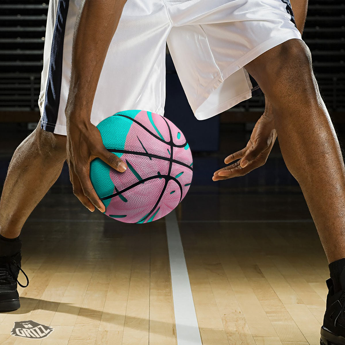 Blue And Pink Tropical Palm Leaf Print Basketball