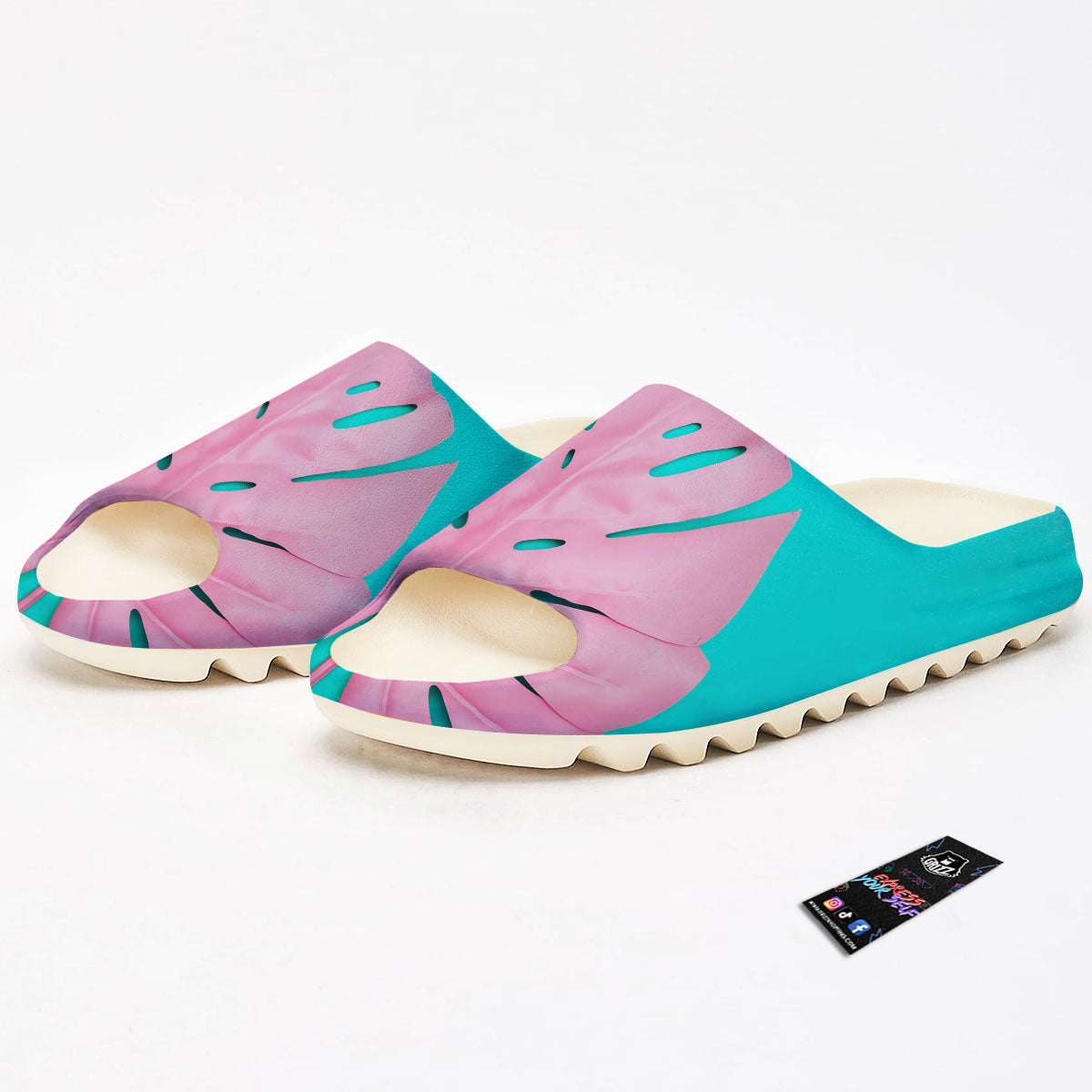 Blue And Pink Tropical Palm Leaf Print Sandals-grizzshop