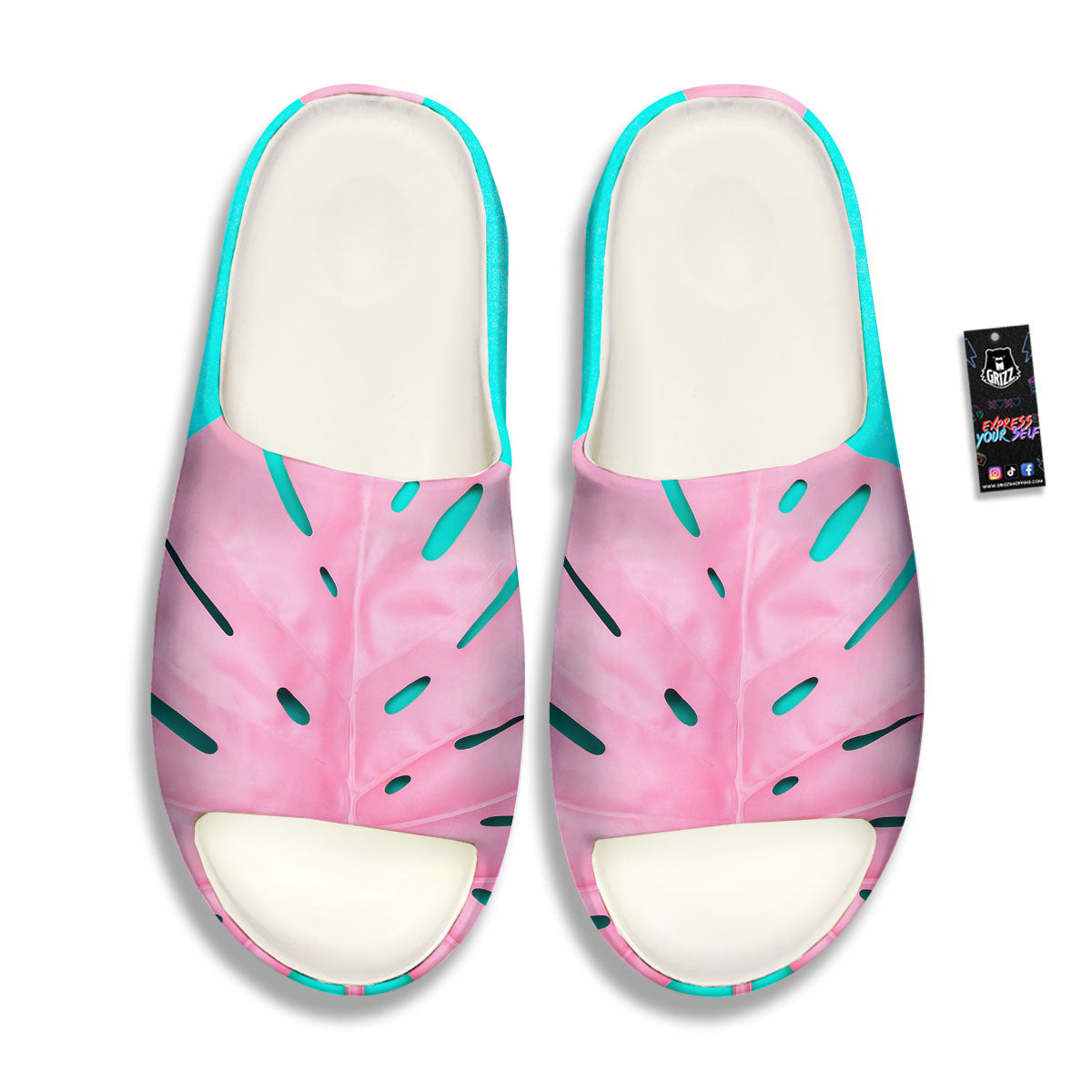Blue And Pink Tropical Palm Leaf Print Sandals-grizzshop