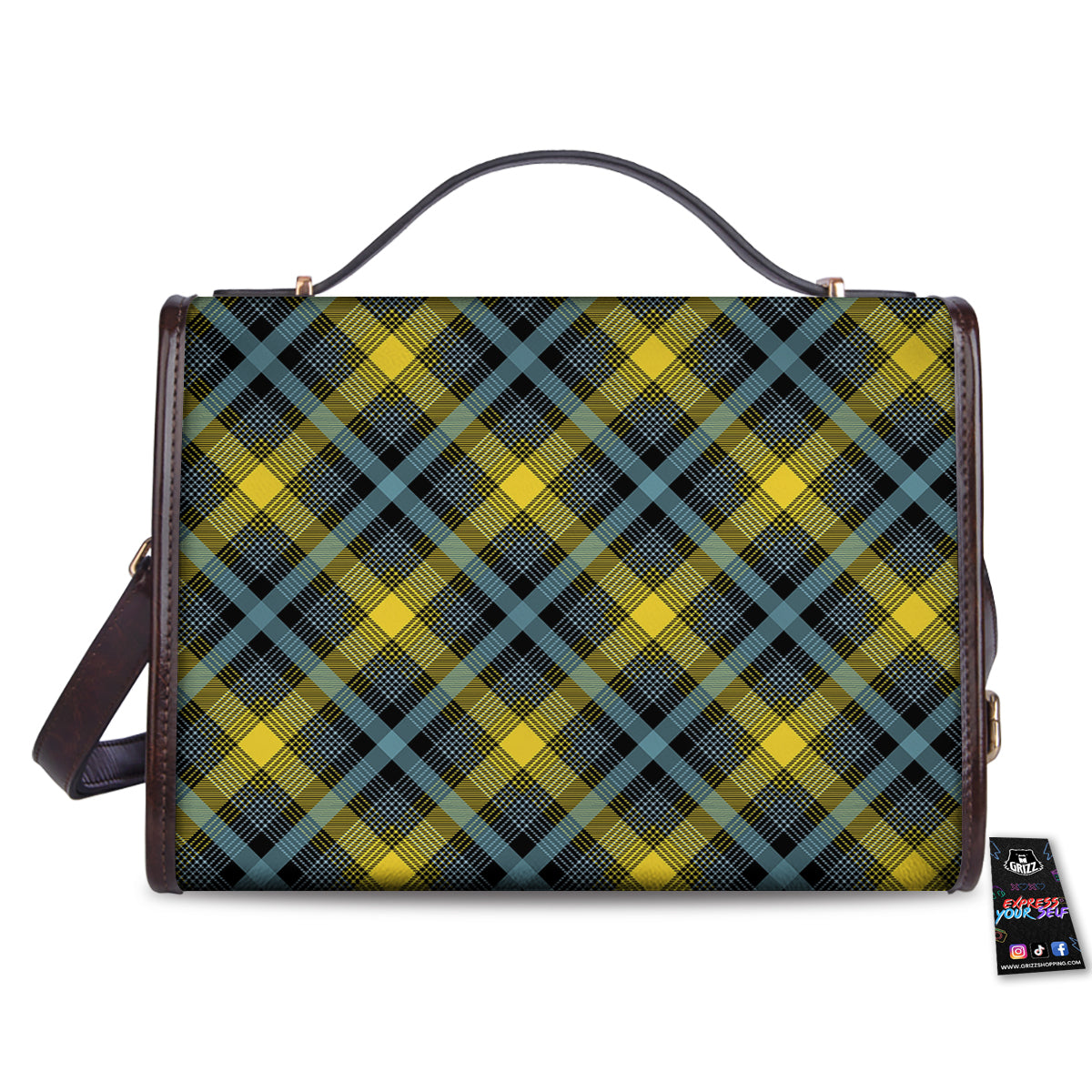 Blue Argyle And Black Yellow Print Pattern Women's Satchel Bag