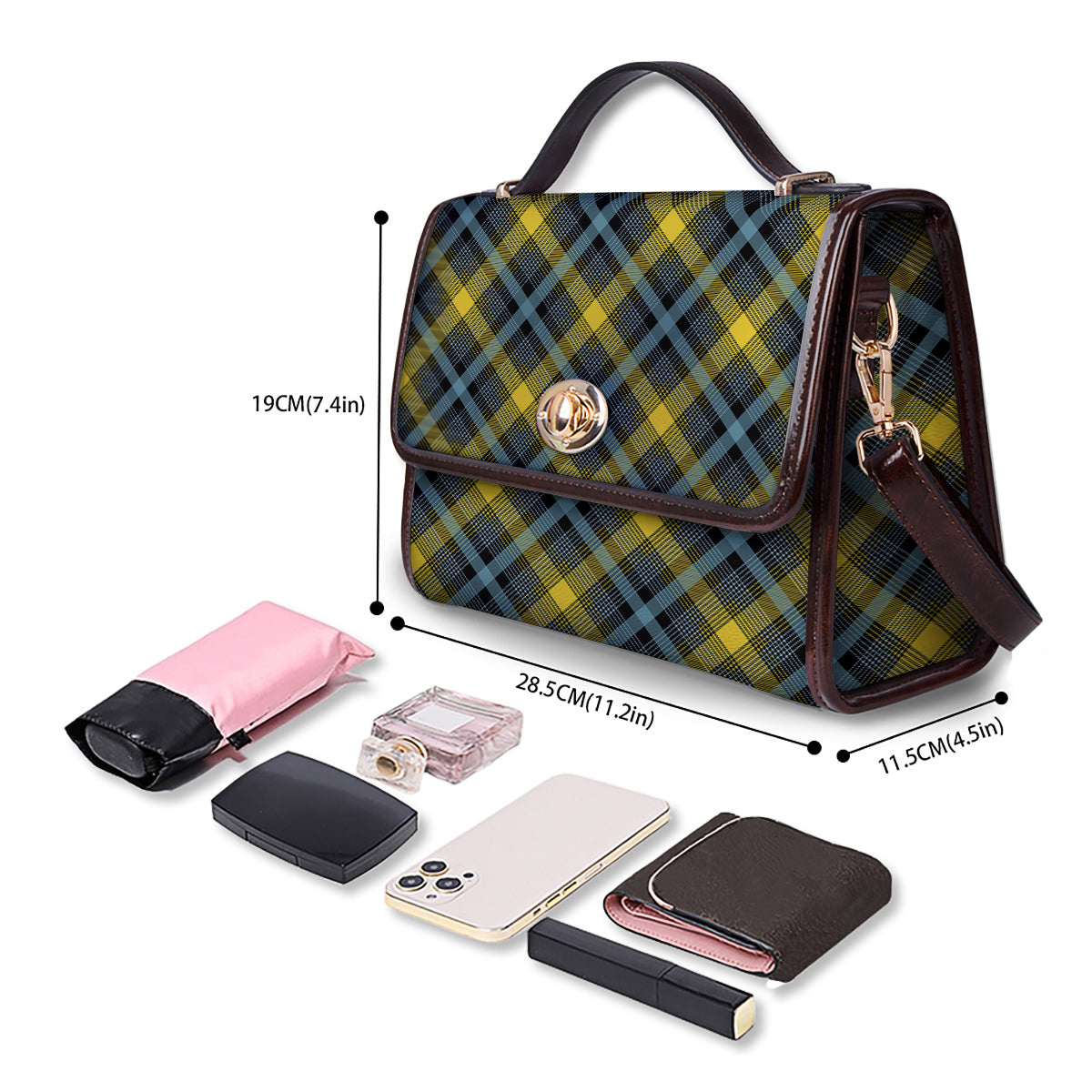 Blue Argyle And Black Yellow Print Pattern Women's Satchel Bag