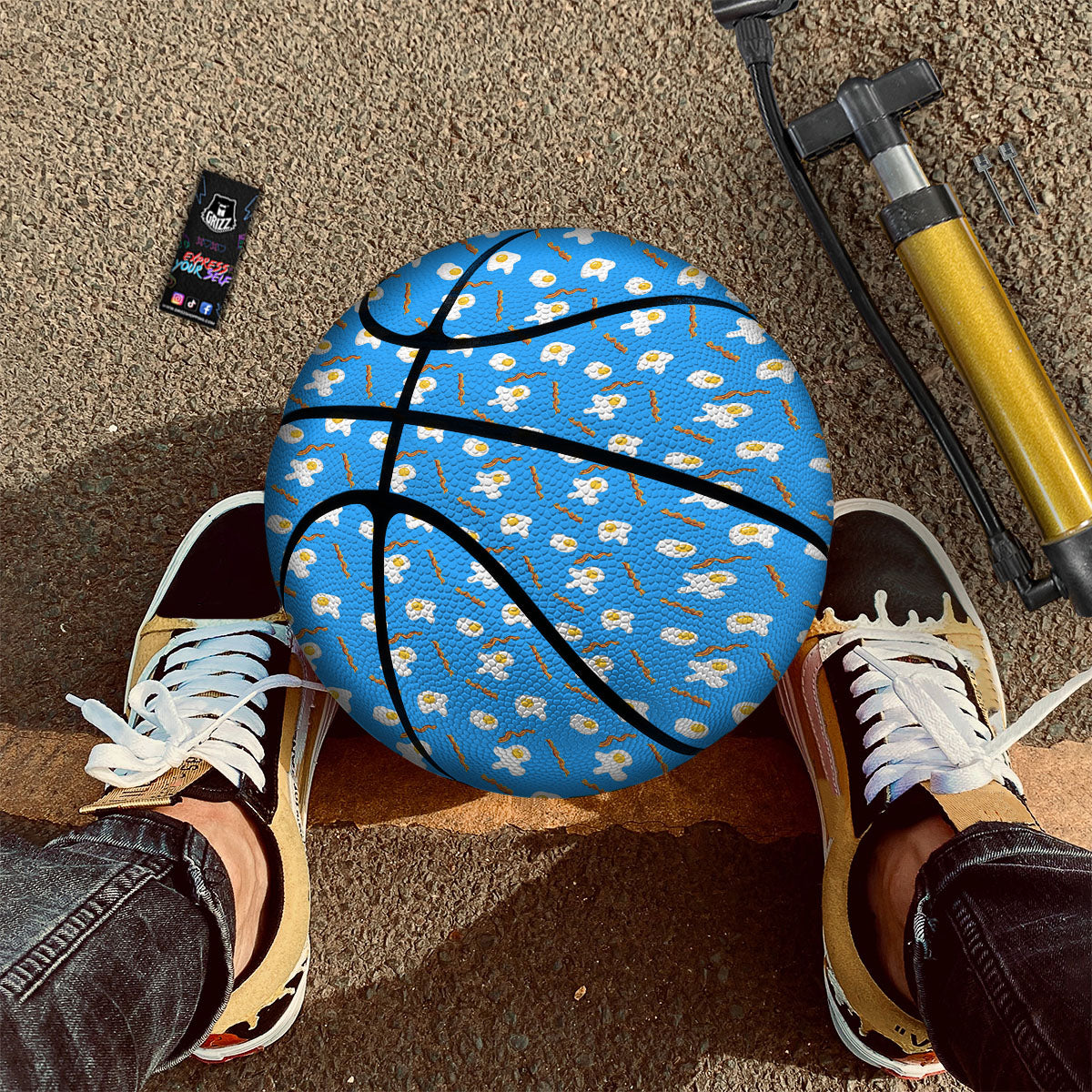 Blue Bacon And Fried Egg Print Pattern Basketball