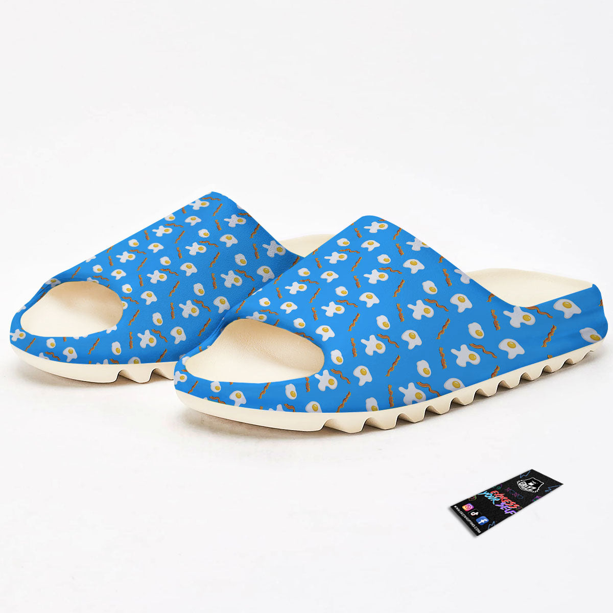 Blue Bacon And Fried Egg Print Pattern Sandals-grizzshop