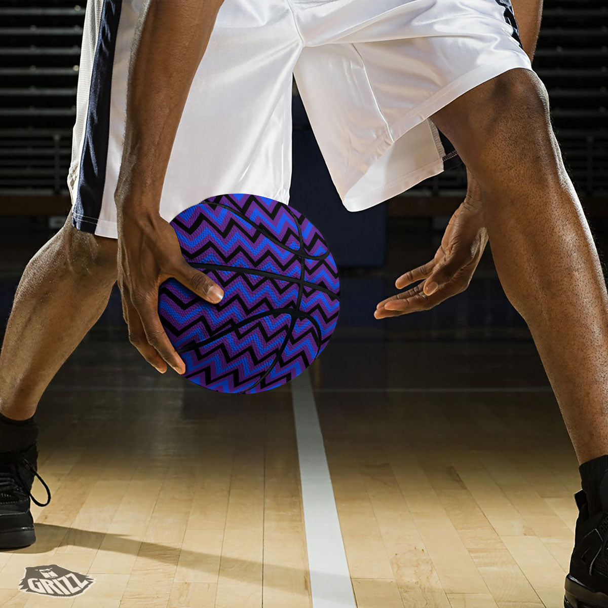 Blue Black And Purple Chevron Print Basketball