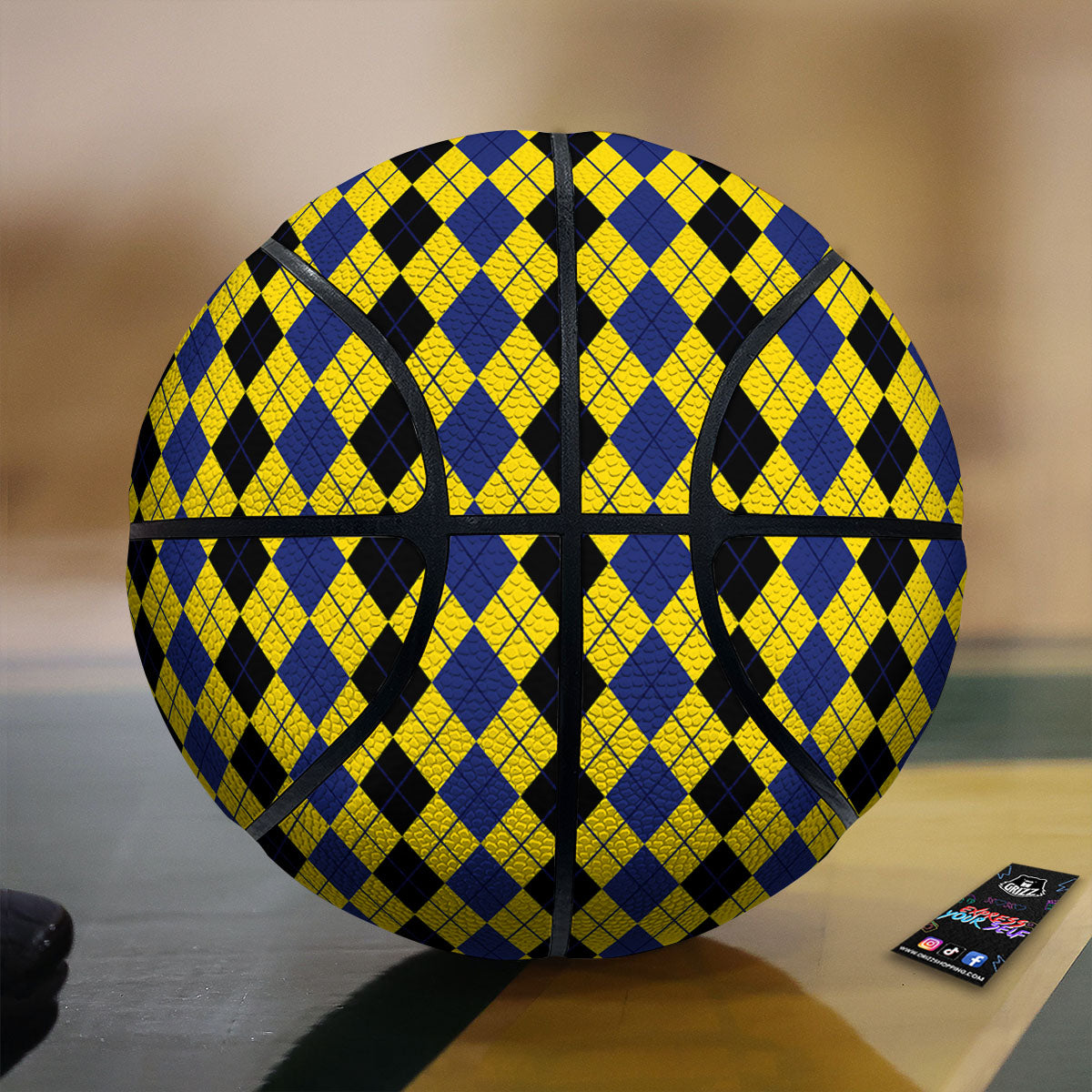 Blue Black And Yellow Argyle Print Basketball