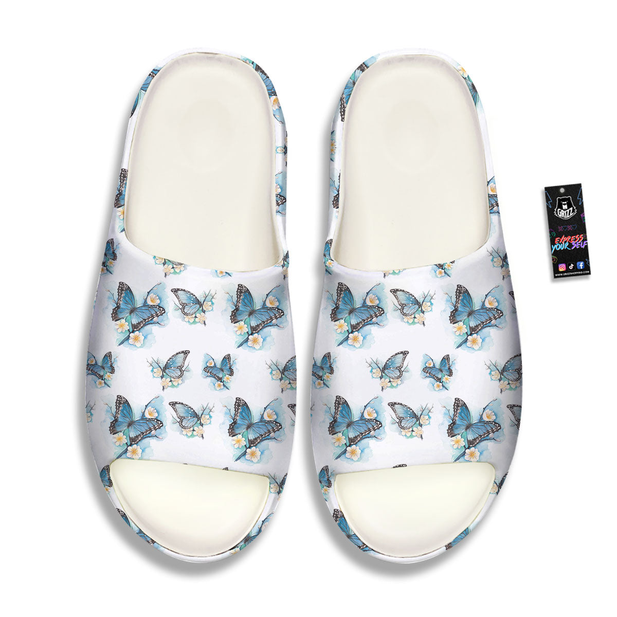 Blue Butterfly Blossom Print Pattern Sandals-grizzshop