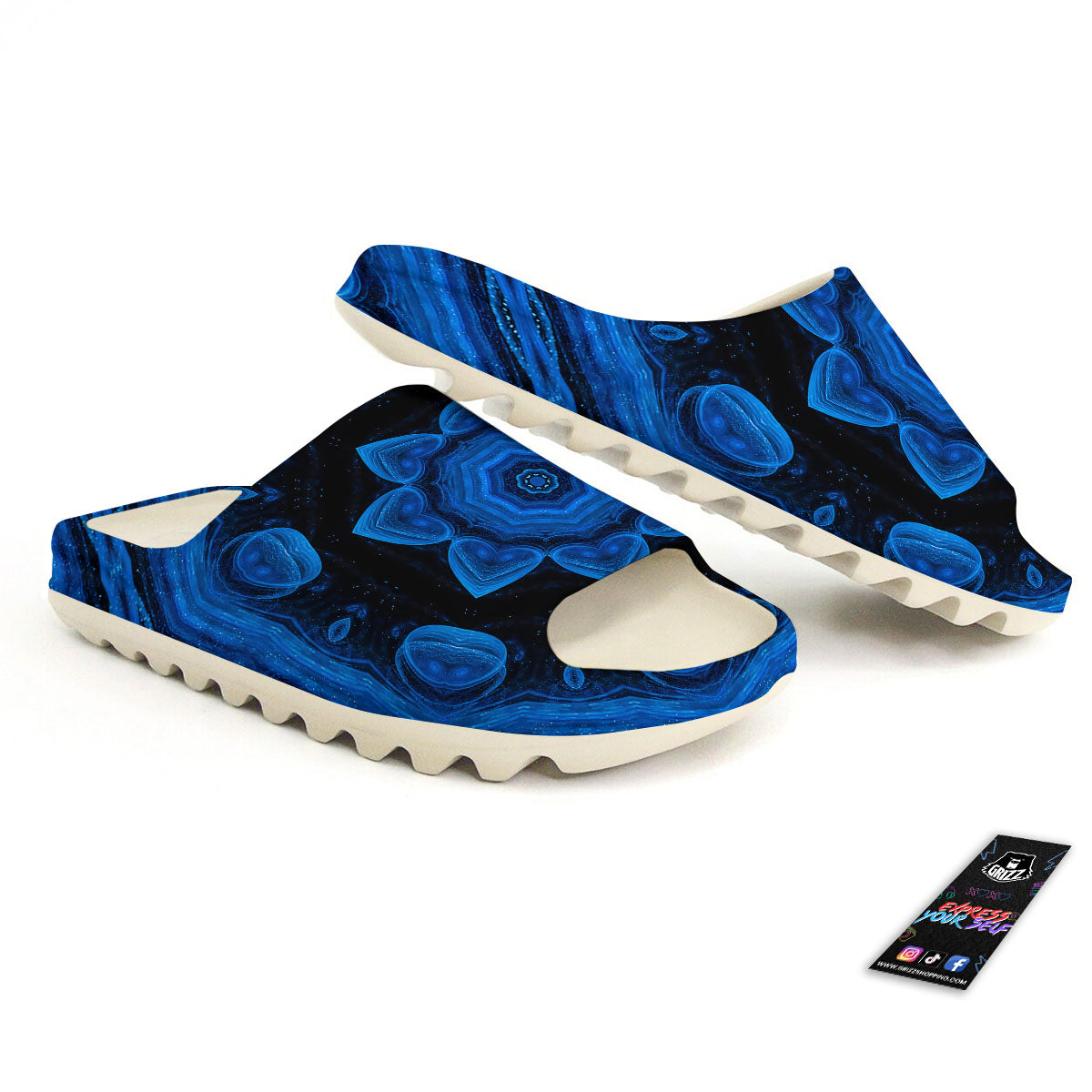 Blue Dark Kaleidoscope Print Sandals-grizzshop