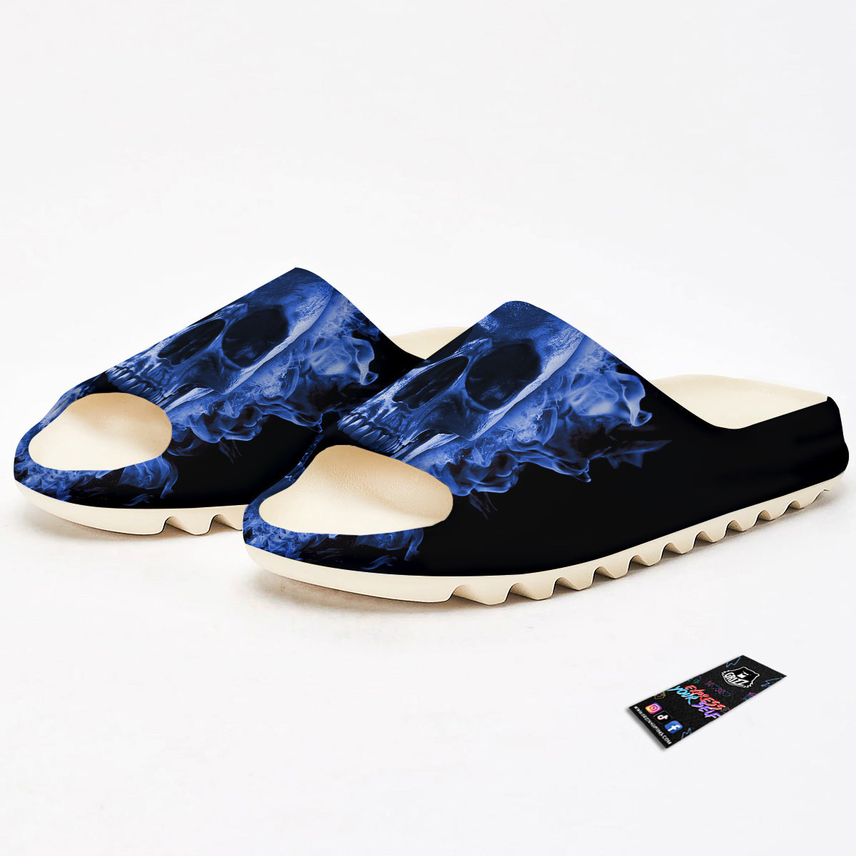 Blue Flaming Skull Print Sandals-grizzshop