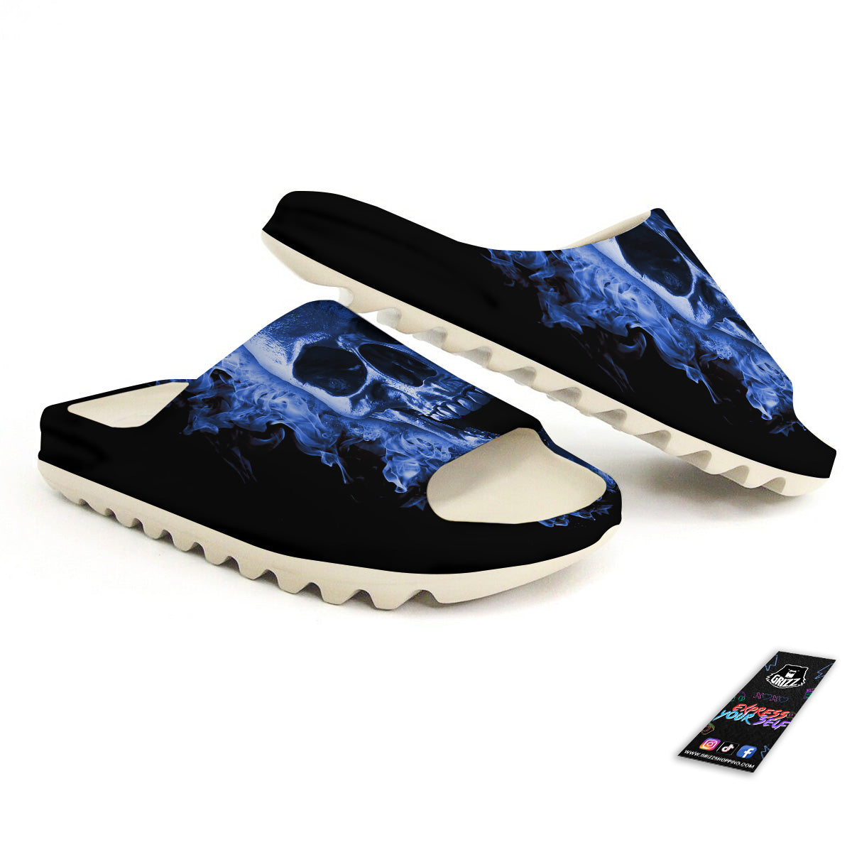 Blue Flaming Skull Print Sandals-grizzshop