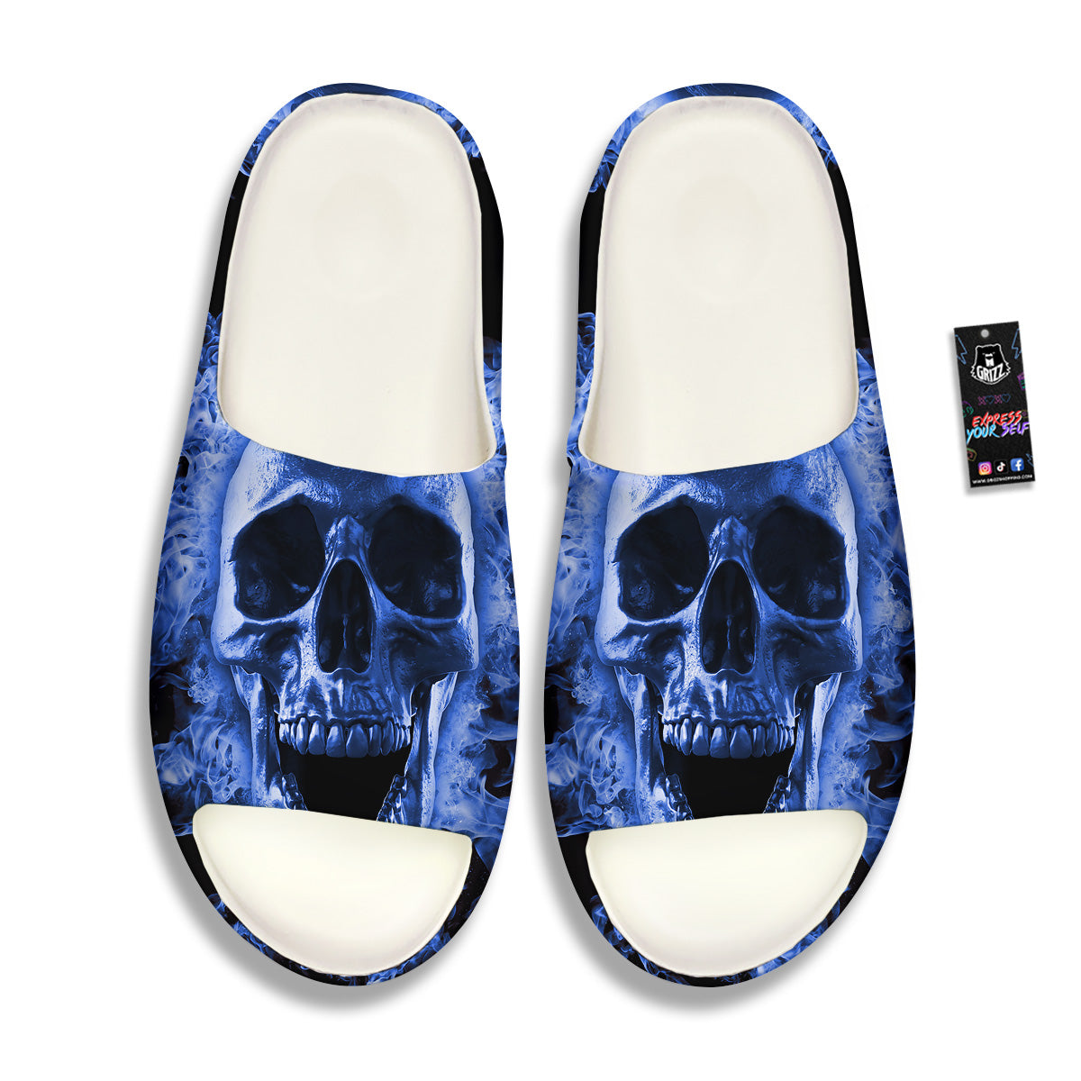 Blue Flaming Skull Print Sandals-grizzshop