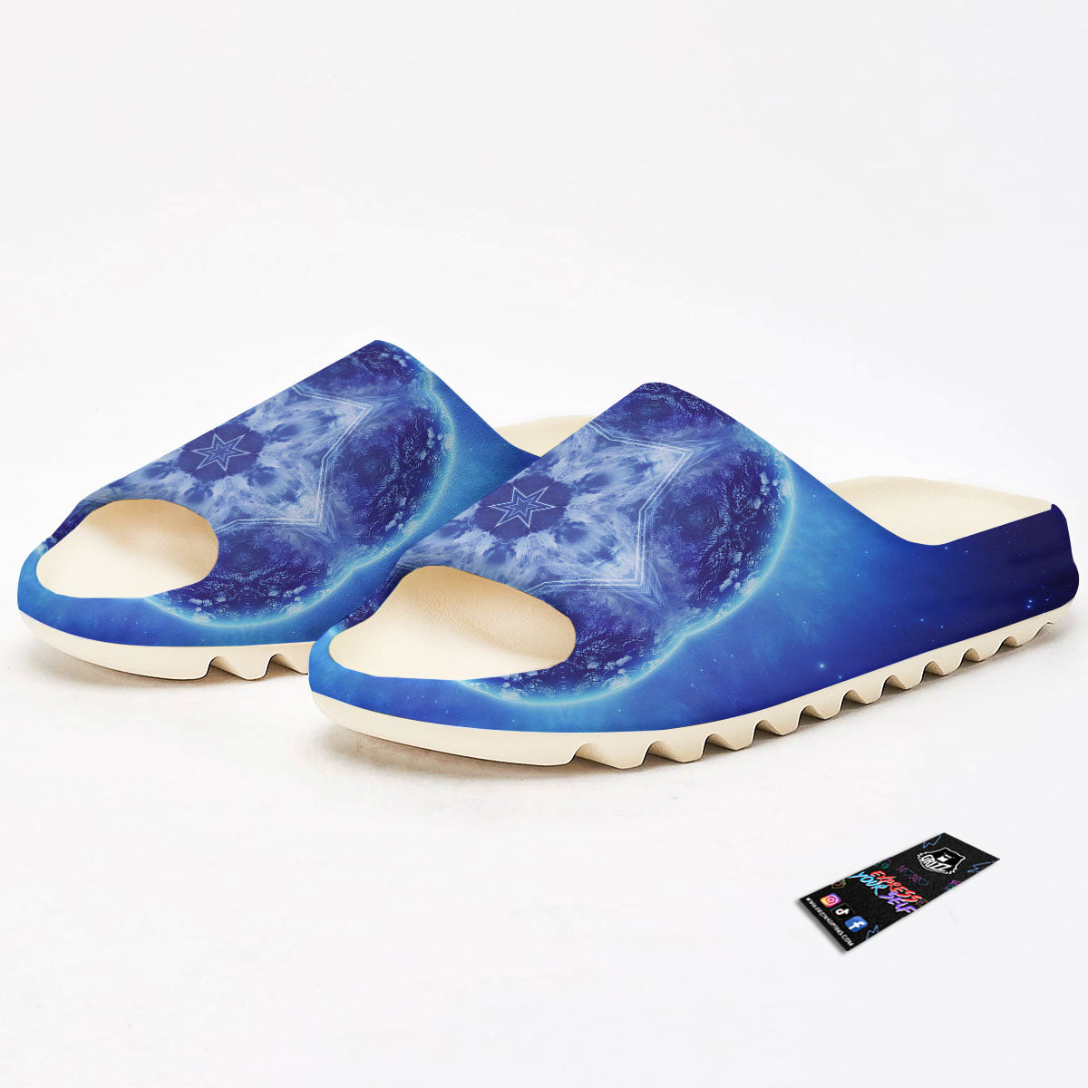 Blue Fractal Kaleidoscope Print Sandals-grizzshop