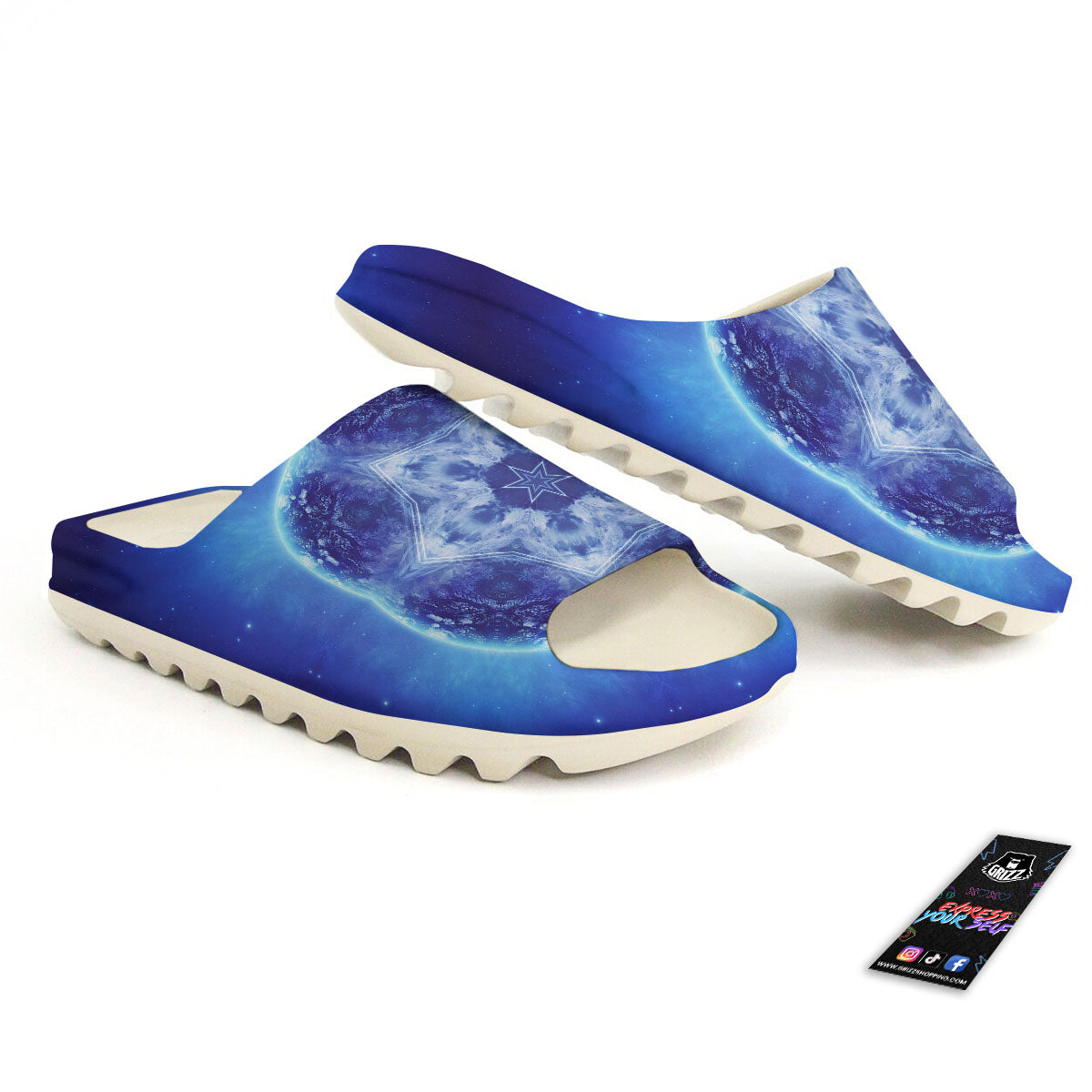 Blue Fractal Kaleidoscope Print Sandals-grizzshop