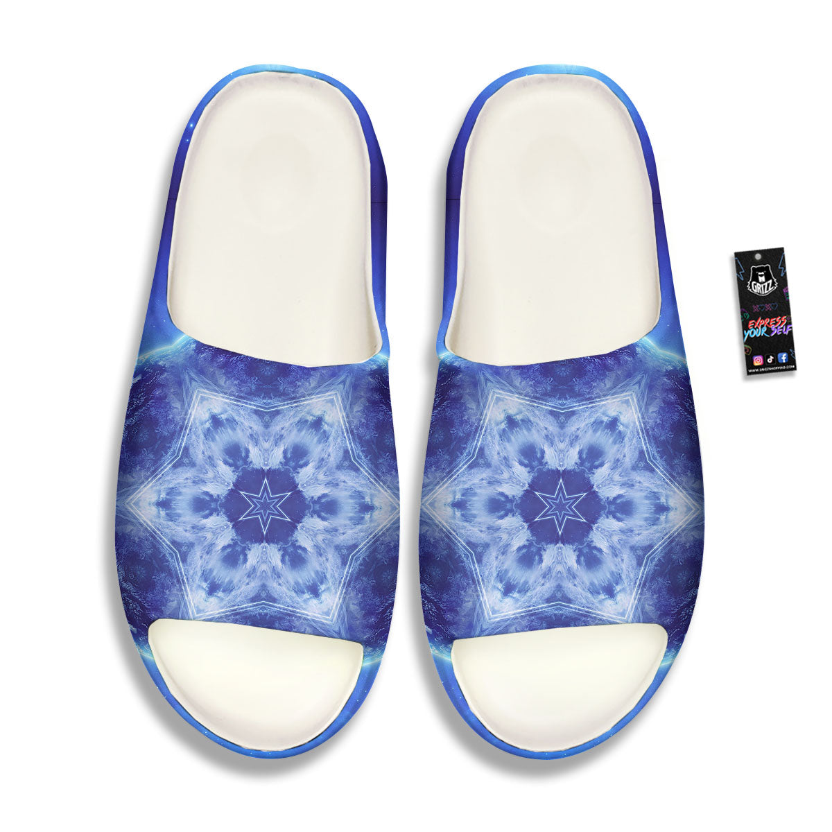 Blue Fractal Kaleidoscope Print Sandals-grizzshop