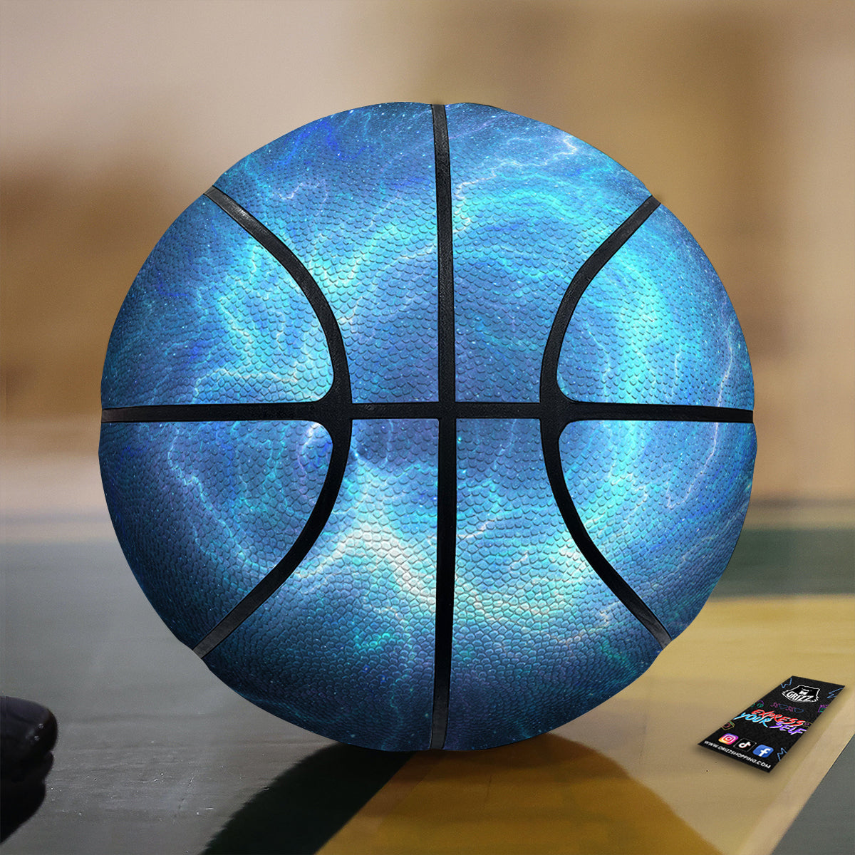 Blue Glowing Giant Lightning In Space Print Basketball