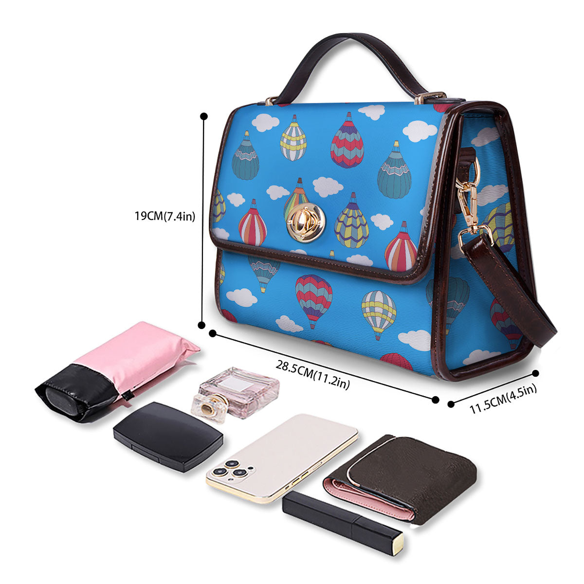 Blue Hot Air Balloon Print Pattern Women's Satchel Bag
