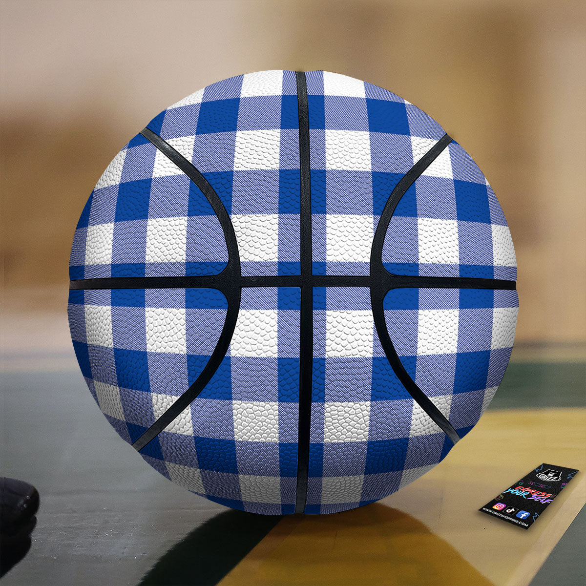 Blue Indigo And White Gingham Print Basketball