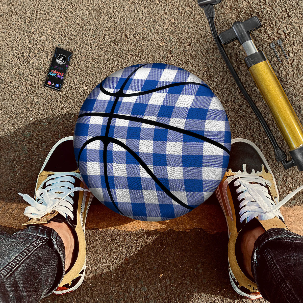 Blue Indigo And White Gingham Print Basketball