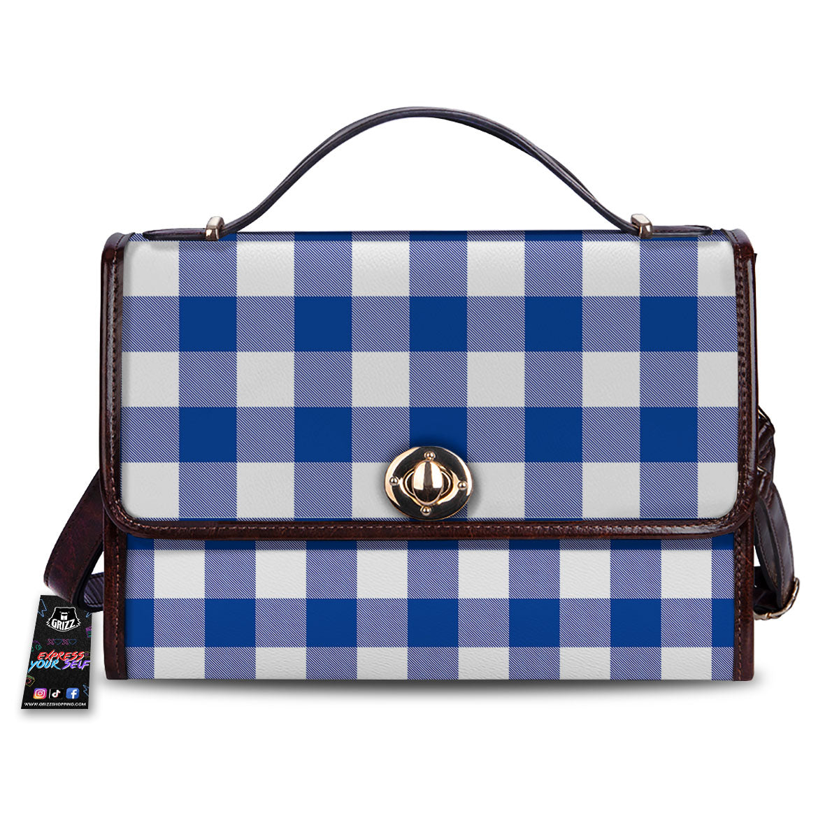 Blue Indigo And White Gingham Print Women's Satchel Bag