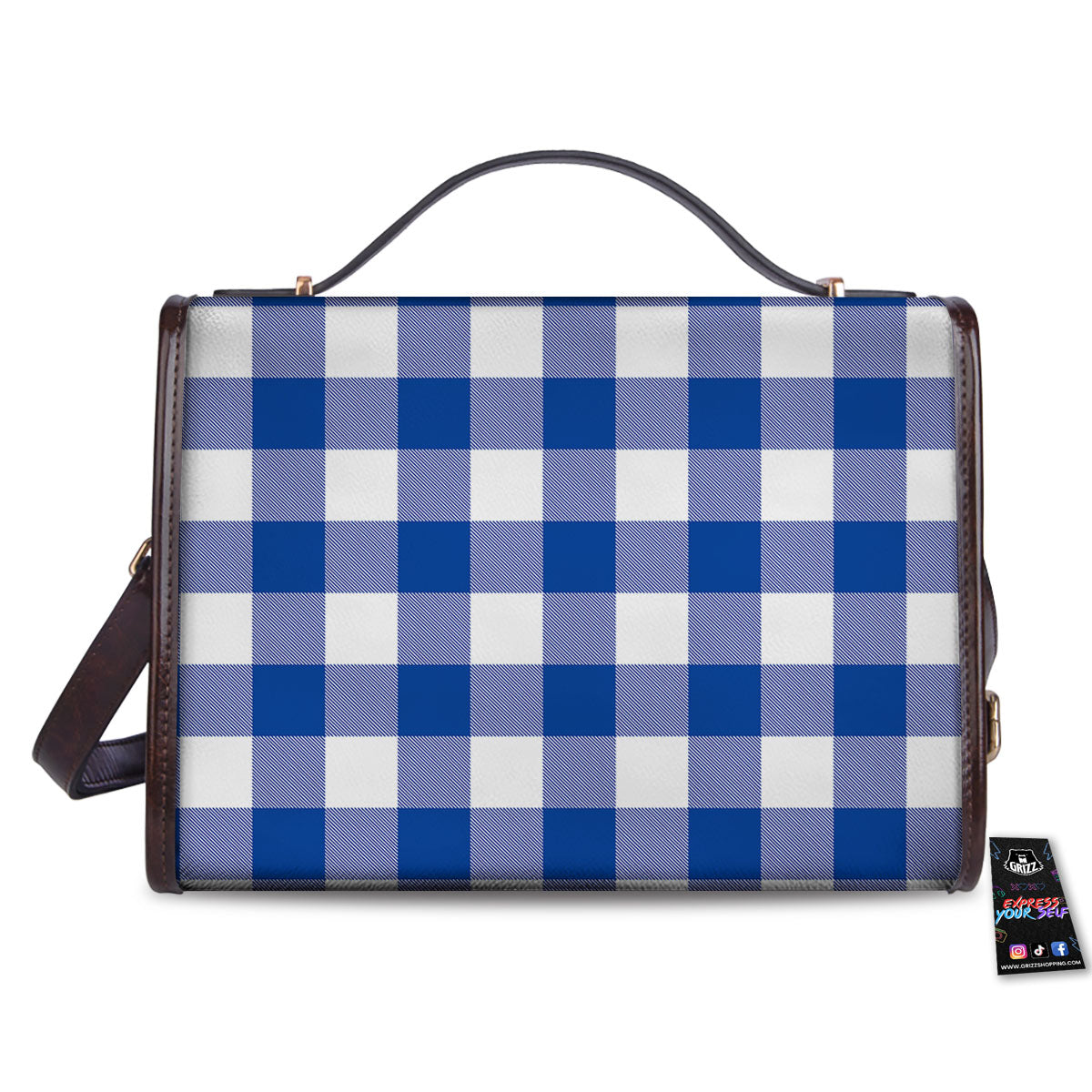 Blue Indigo And White Gingham Print Women's Satchel Bag