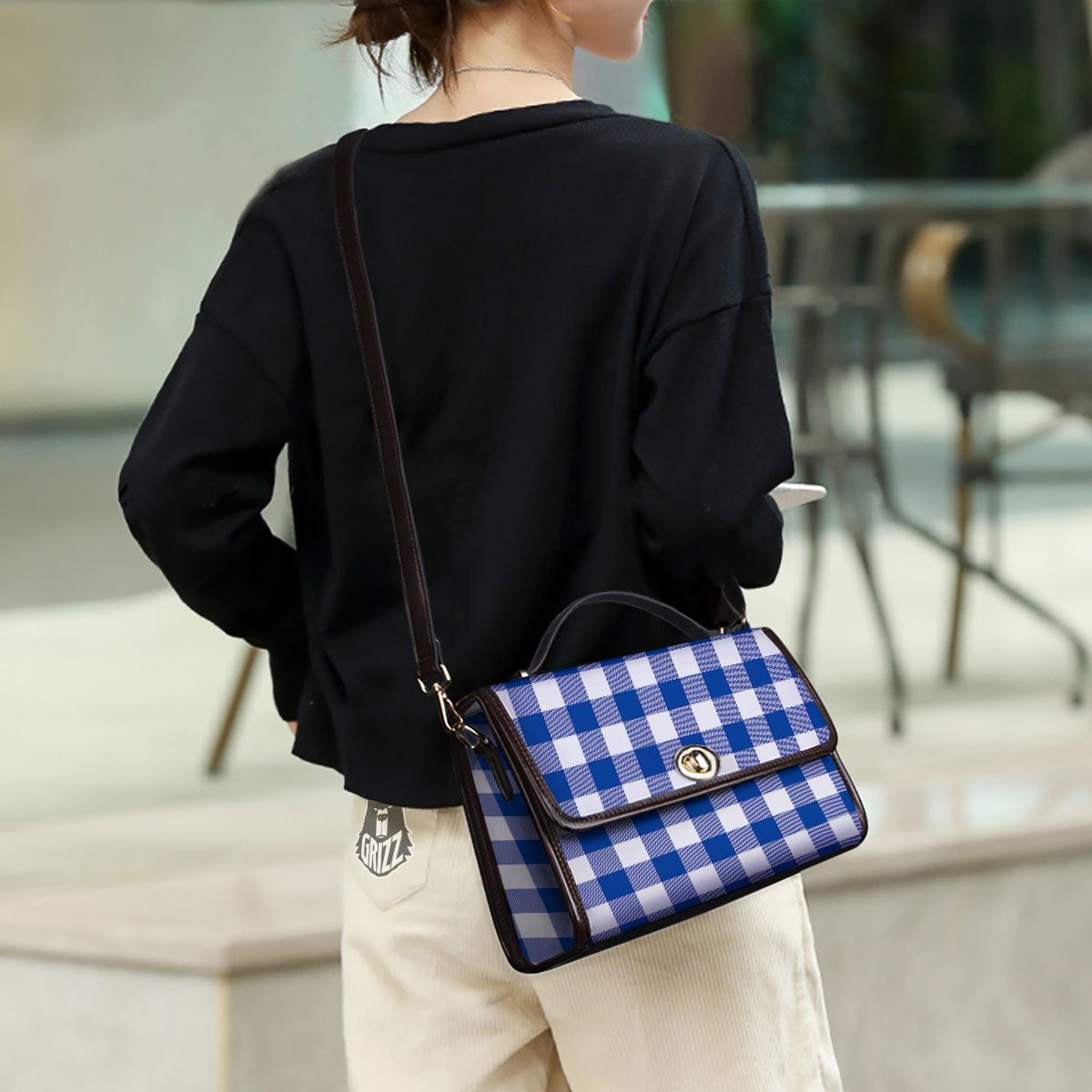Blue Indigo And White Gingham Print Women's Satchel Bag