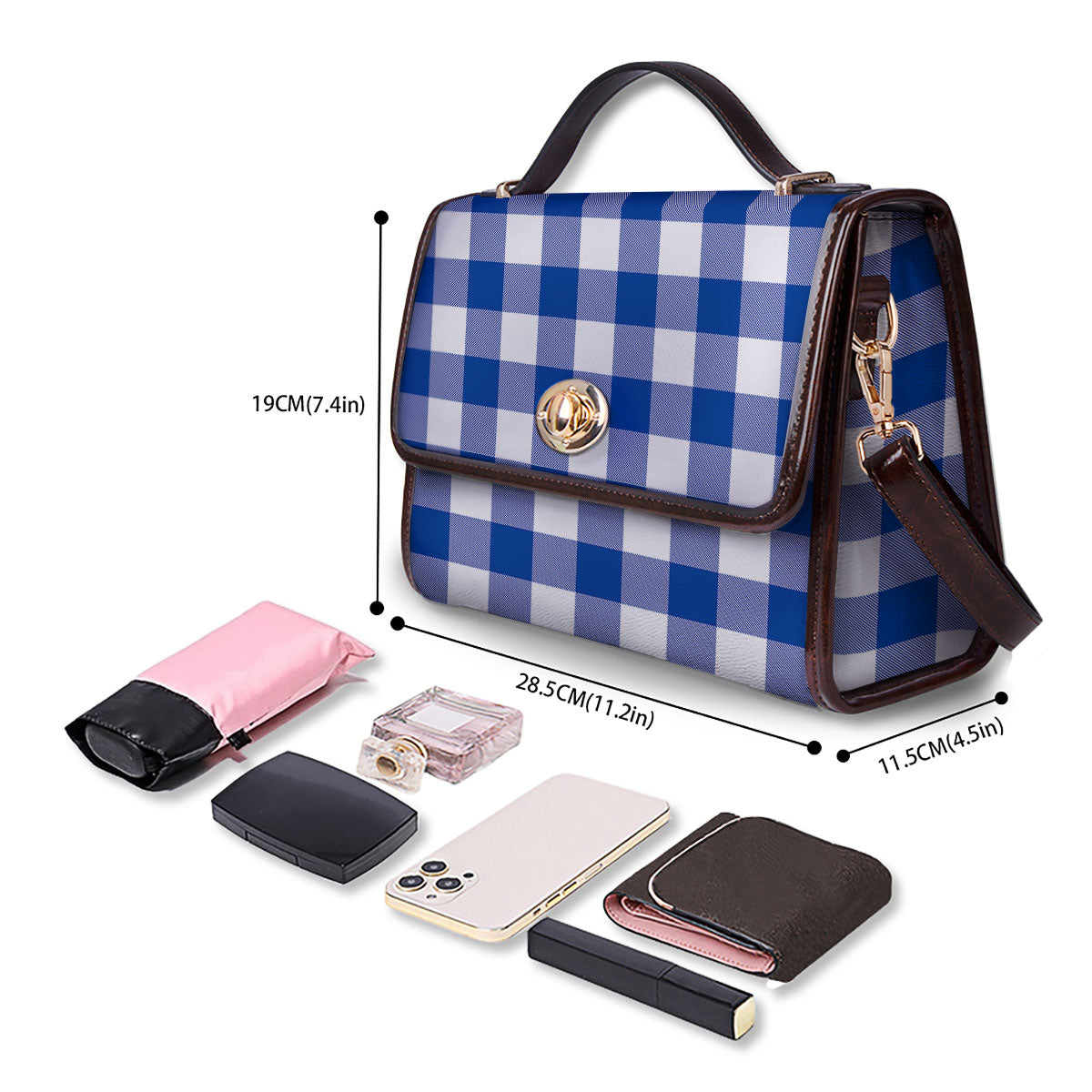Blue Indigo And White Gingham Print Women's Satchel Bag