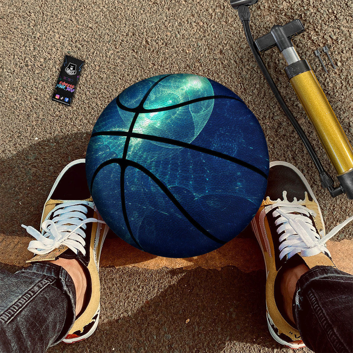 Blue Jellyfish On Deep Sea Print Basketball