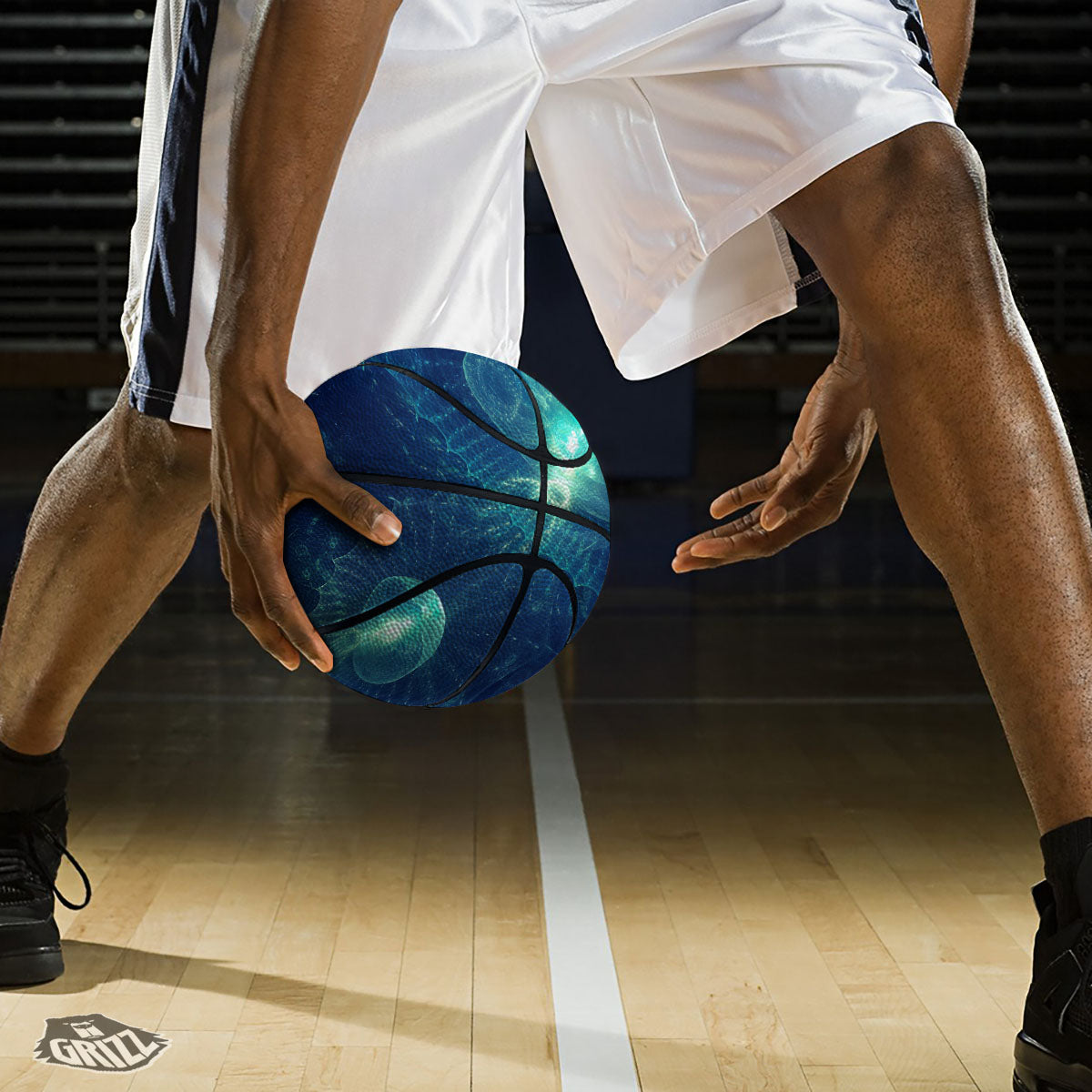 Blue Jellyfish On Deep Sea Print Basketball