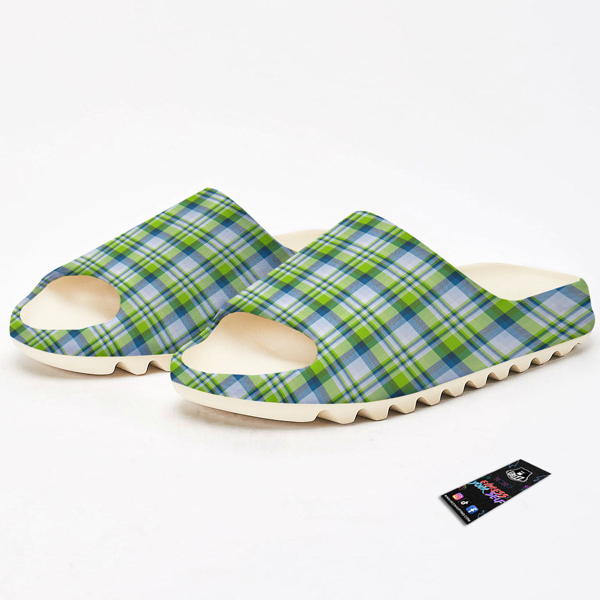 Blue Madras Plaid And Lime Print Pattern Sandals-grizzshop