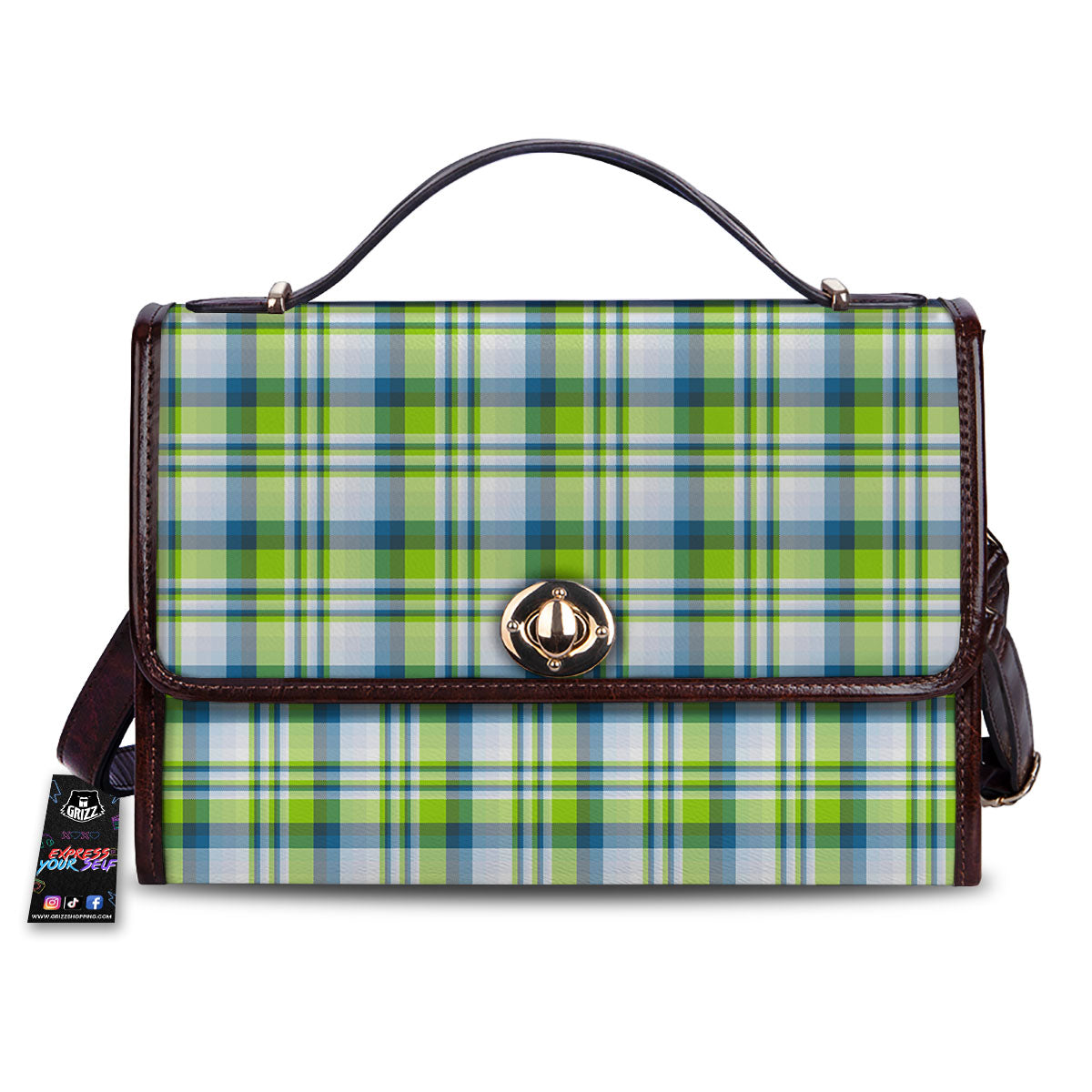 Blue Madras Plaid And Lime Print Pattern Women's Satchel Bag