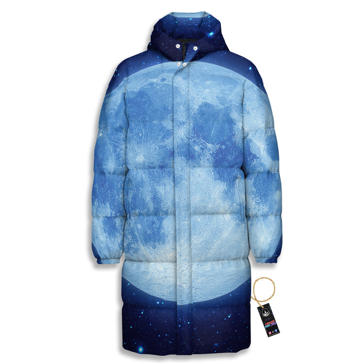 Blue Moon Print Long Down Jacket