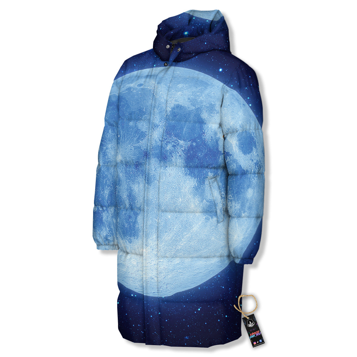 Blue Moon Print Long Down Jacket