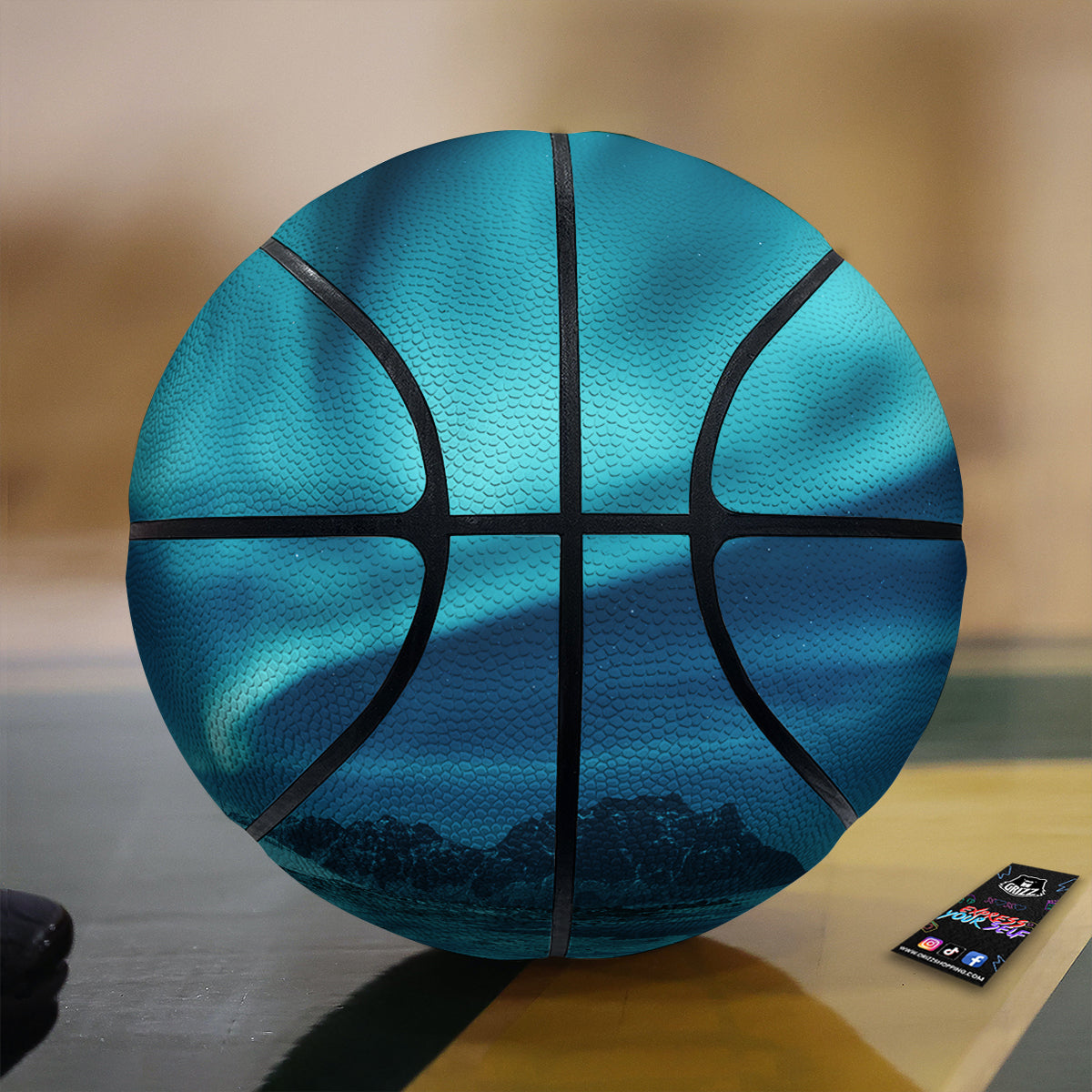 Blue Northern Lights And Mountain Print Basketball