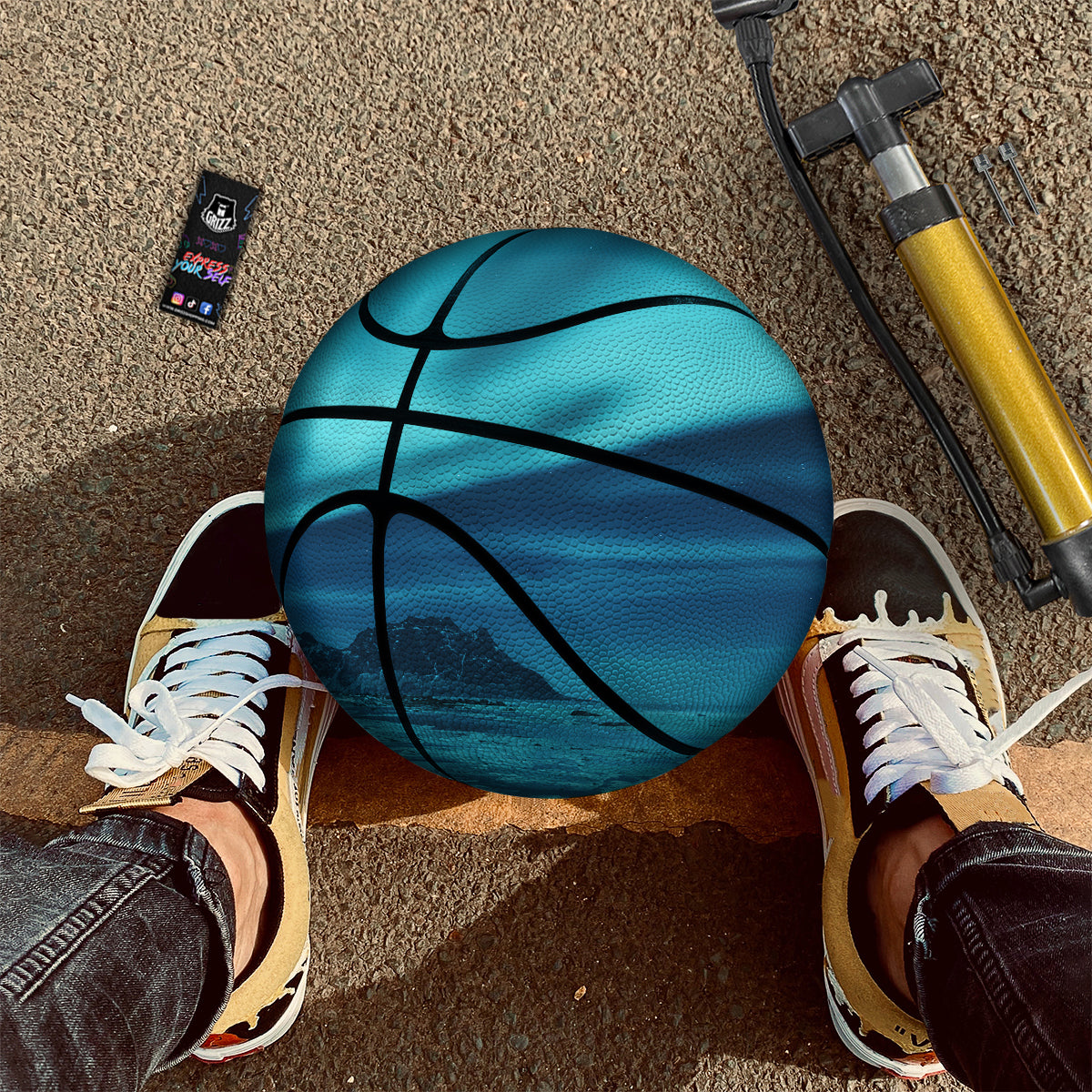Blue Northern Lights And Mountain Print Basketball