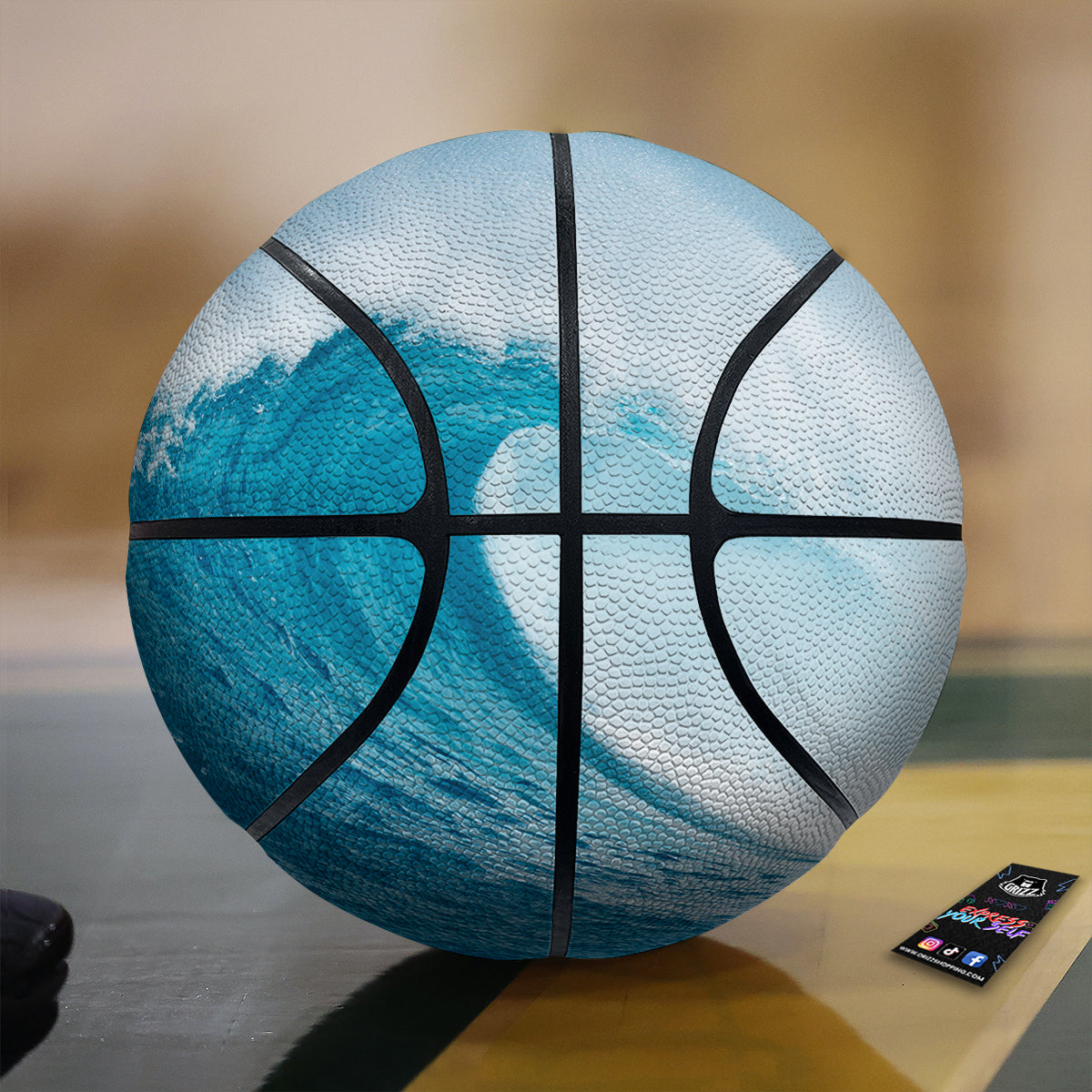 Blue Ocean Wave Print Basketball