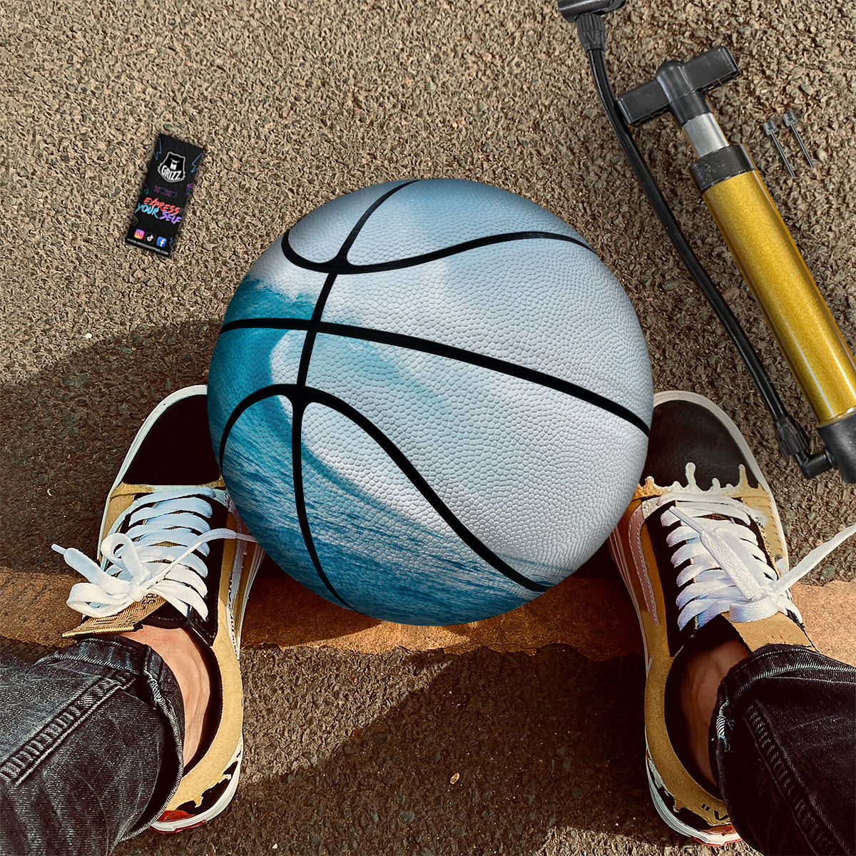 Blue Ocean Wave Print Basketball