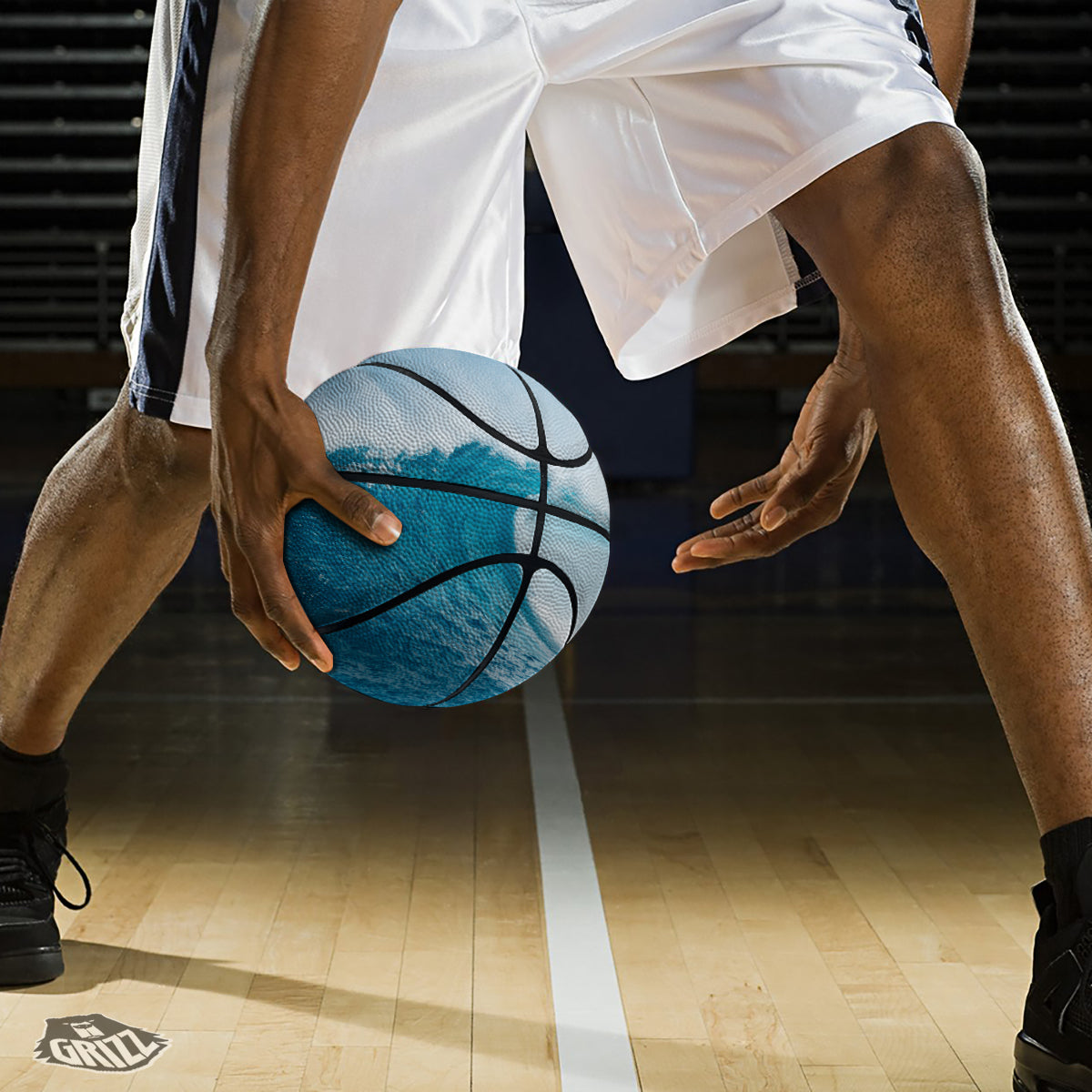 Blue Ocean Wave Print Basketball