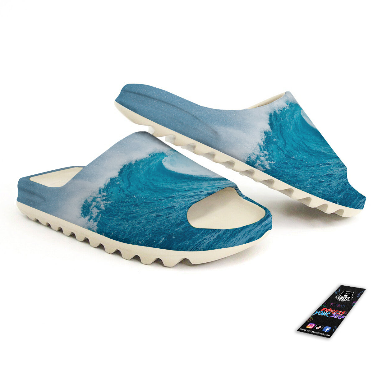 Blue Ocean Wave Print Sandals-grizzshop