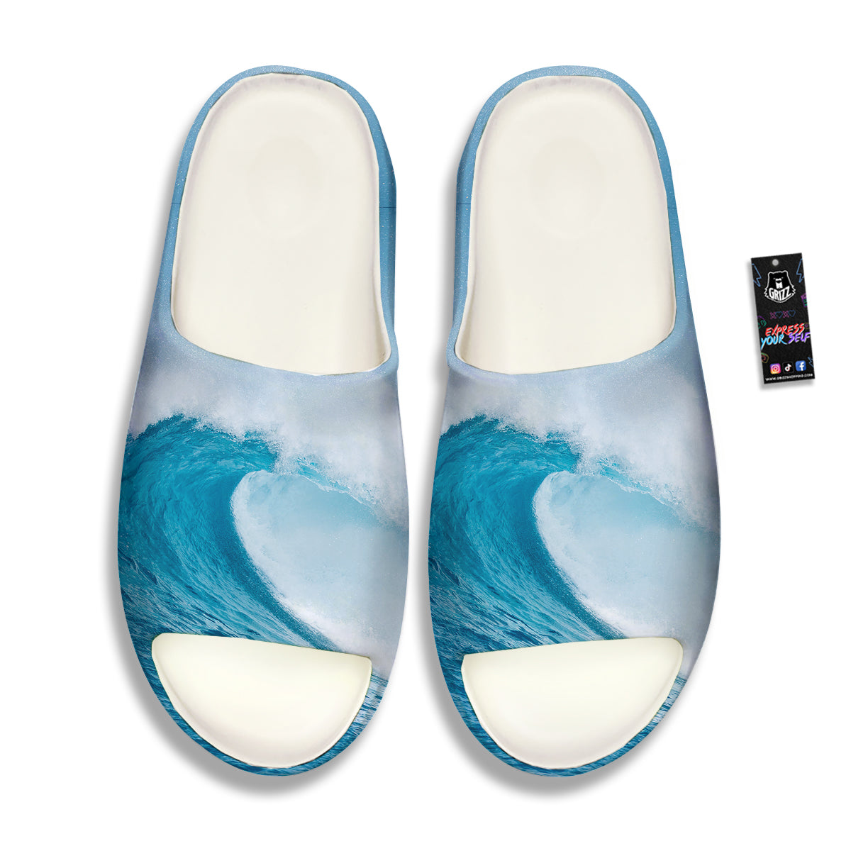 Blue Ocean Wave Print Sandals-grizzshop