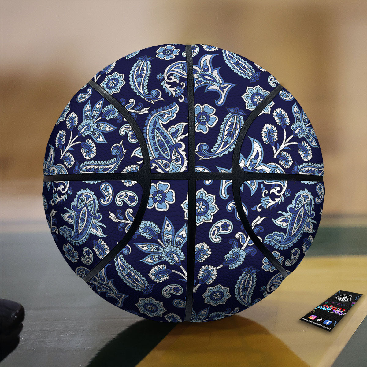 Blue Paisley Print Pattern Basketball