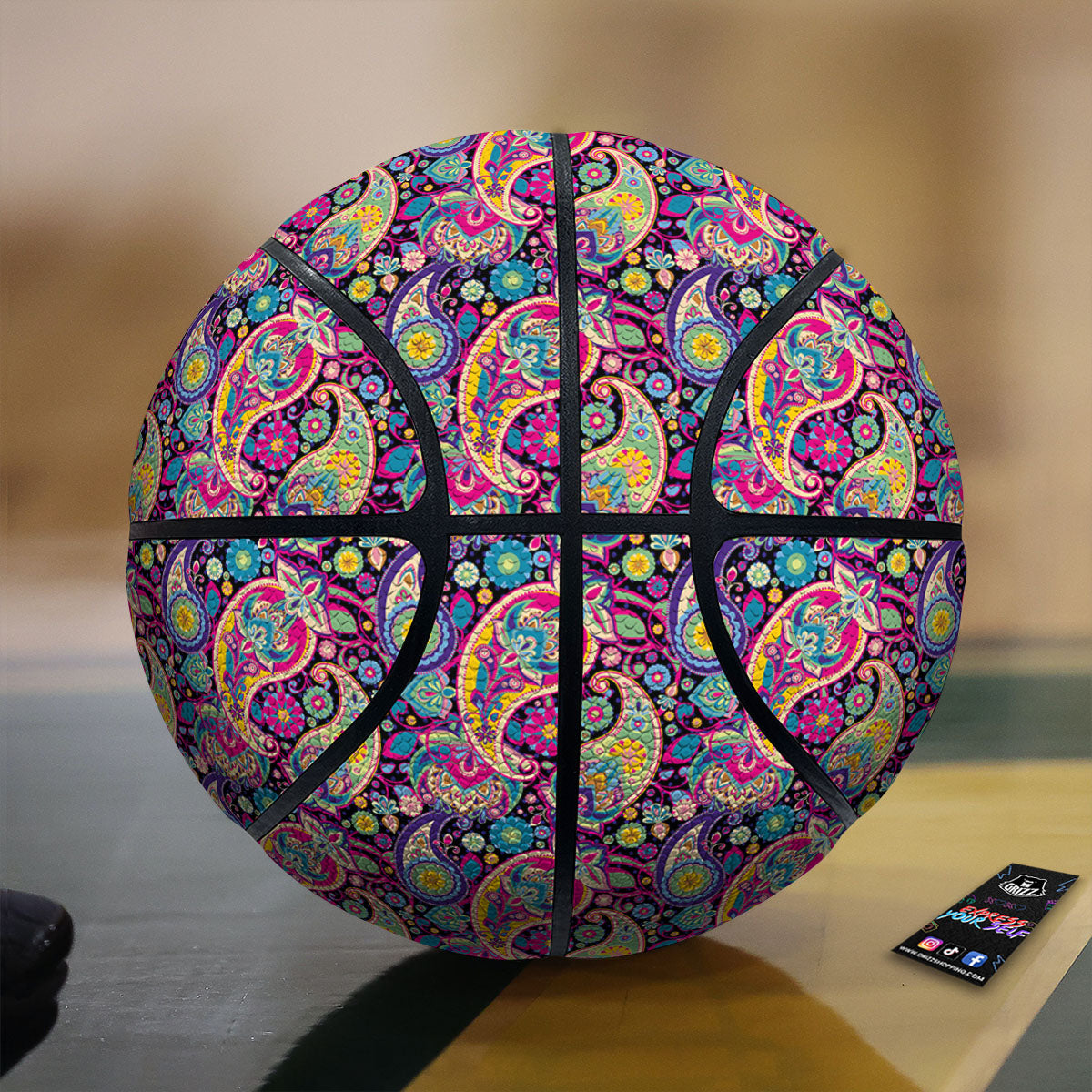 Blue Pink And Green Paisley Print Basketball