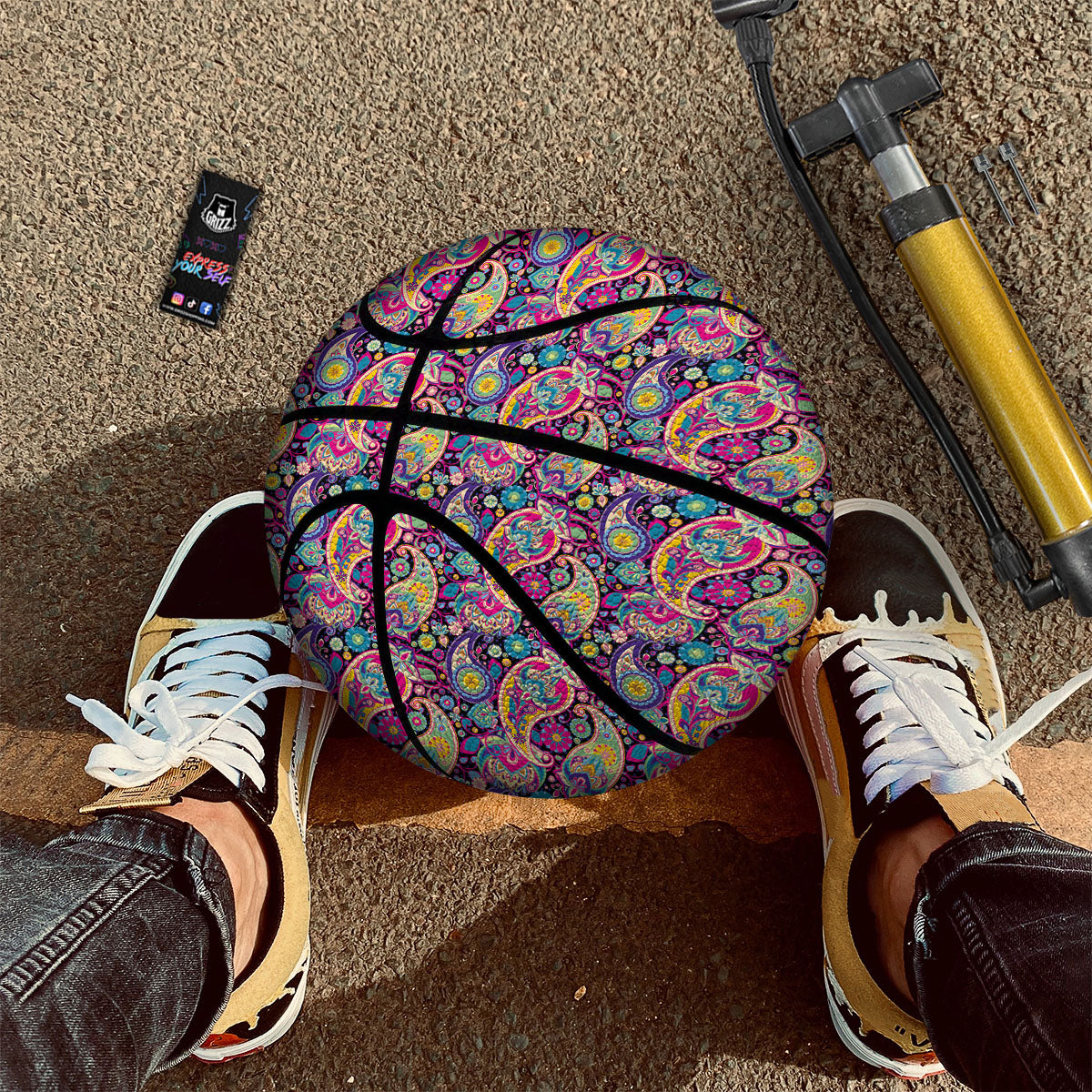 Blue Pink And Green Paisley Print Basketball