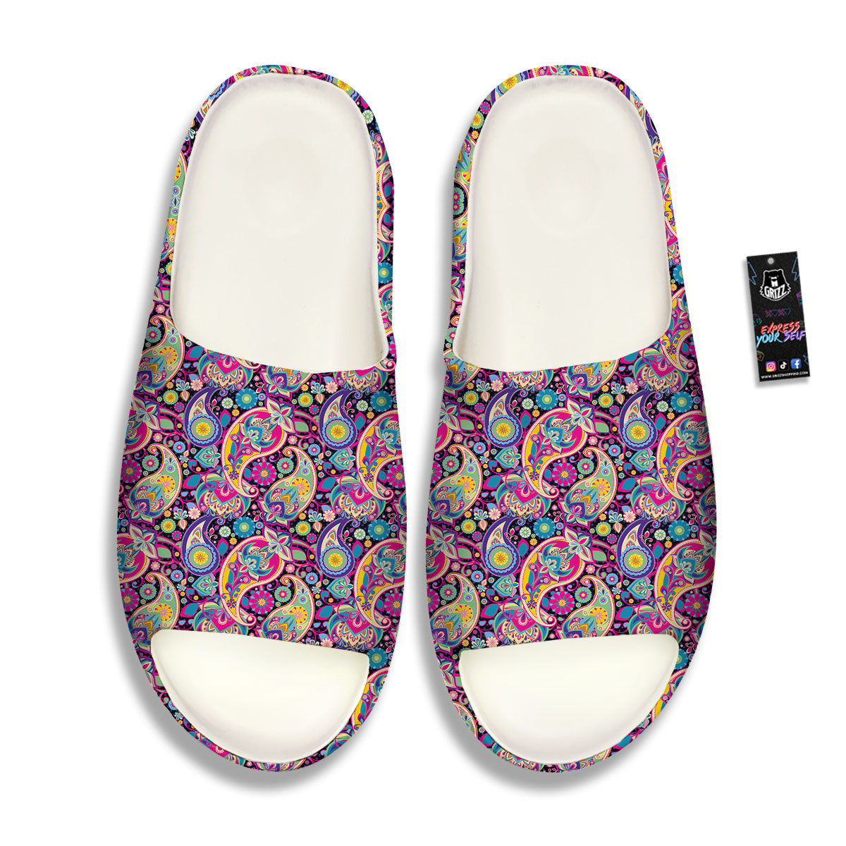 Blue Pink And Green Paisley Print Sandals-grizzshop