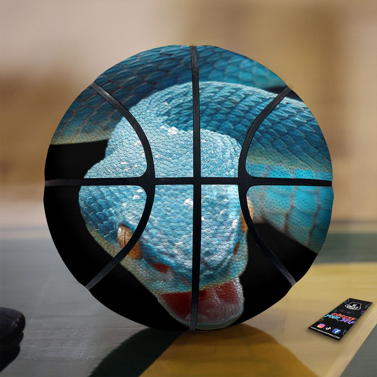 Blue Scary Viper Snake Print Basketball