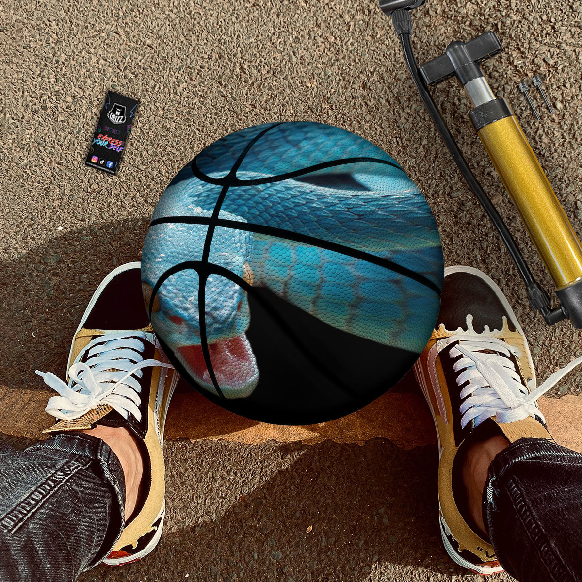 Blue Scary Viper Snake Print Basketball