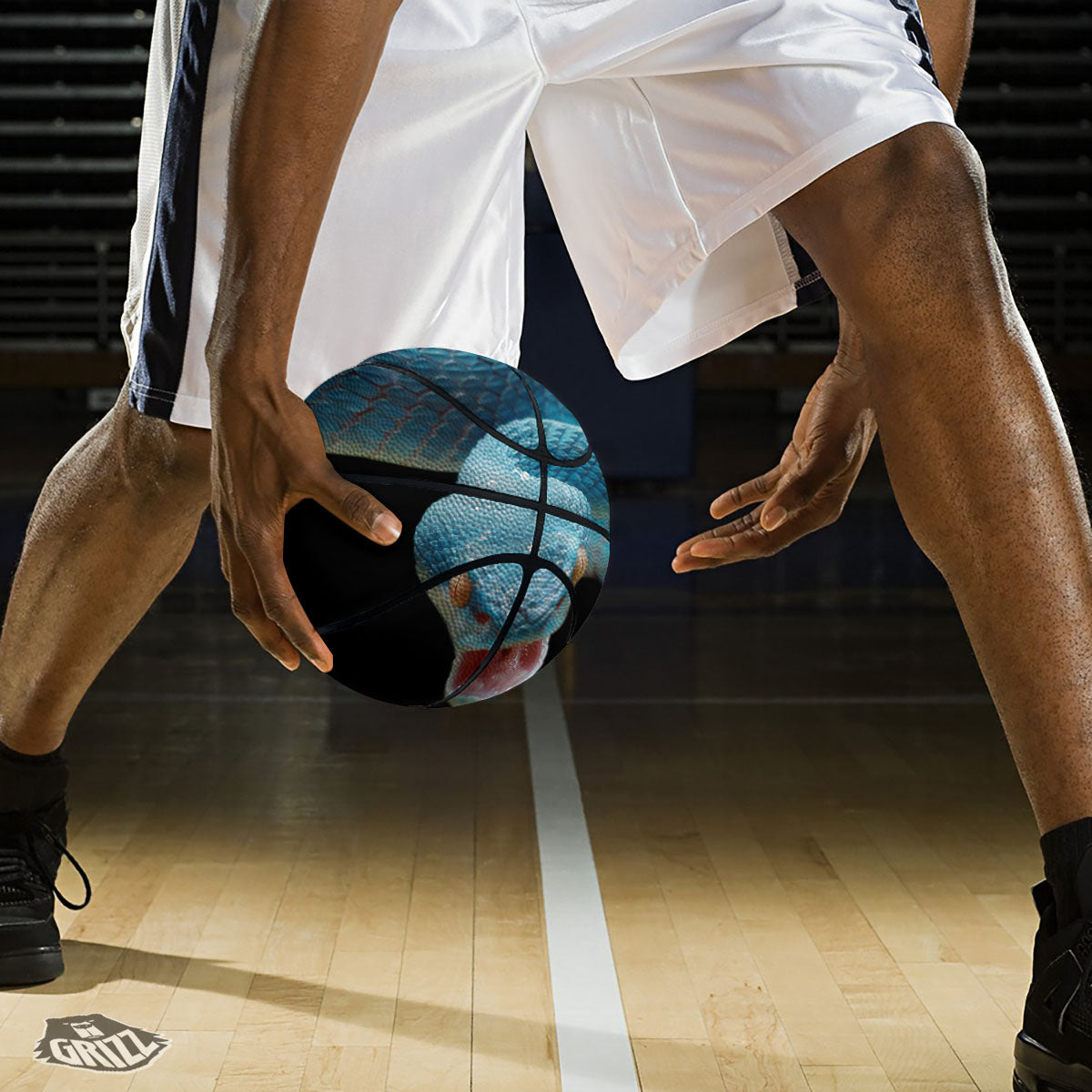 Blue Scary Viper Snake Print Basketball