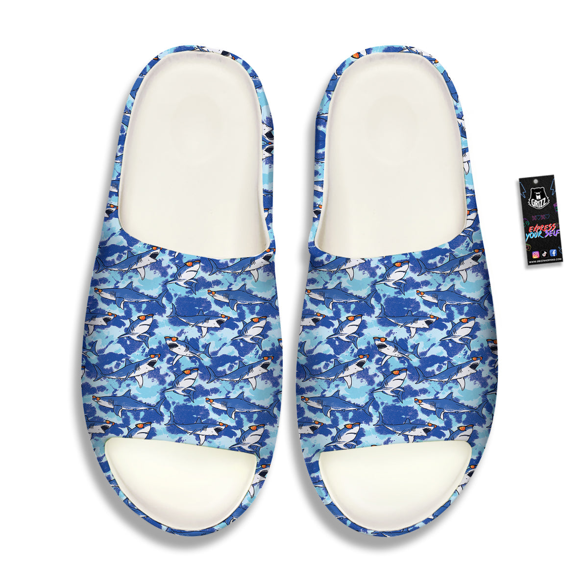 Blue Shark Print Pattern Sandals-grizzshop
